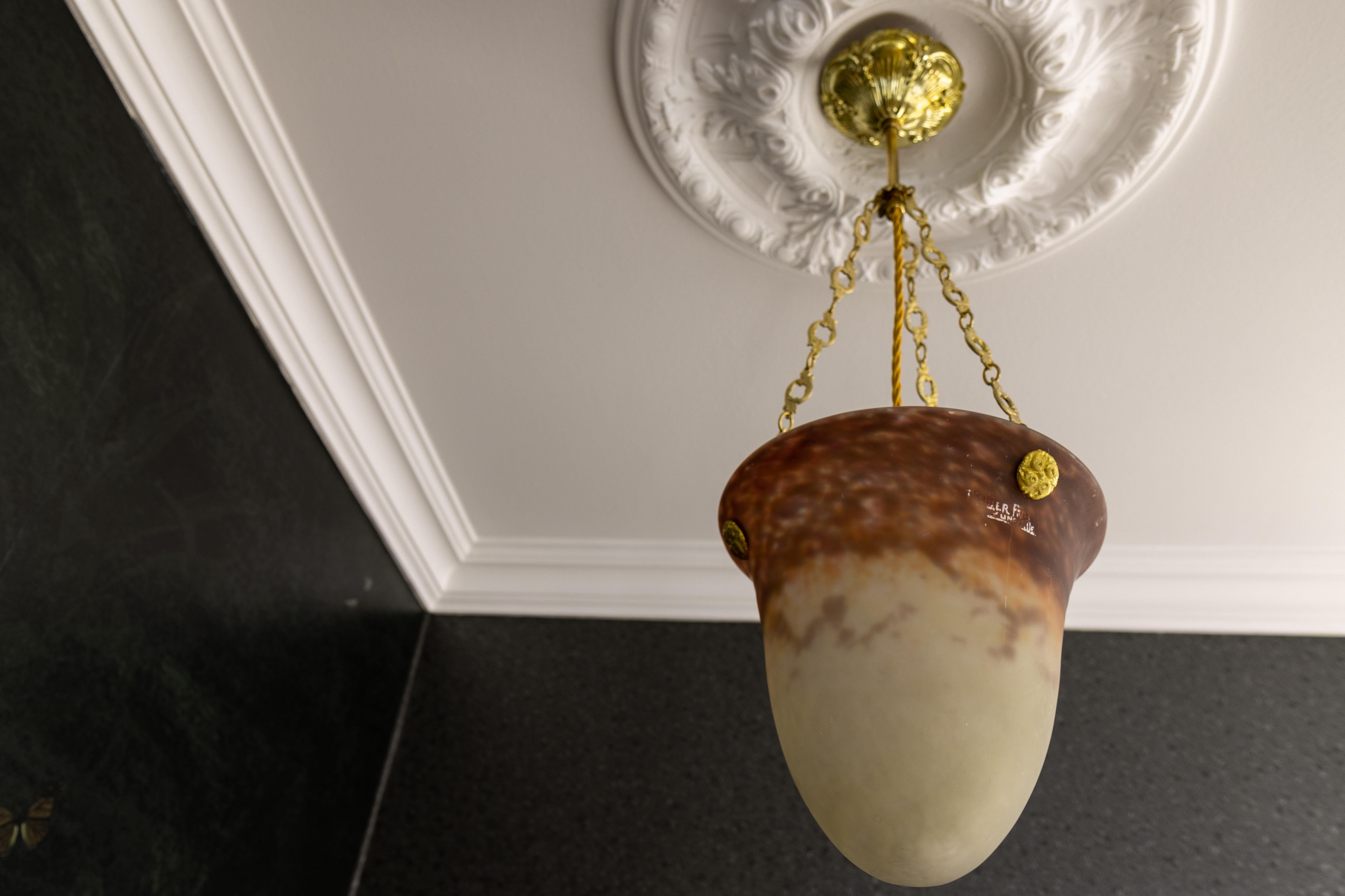 Antigua lámpara colgante francesa Art Nouveau con cristal de Muller Frères Luneville en venta 8