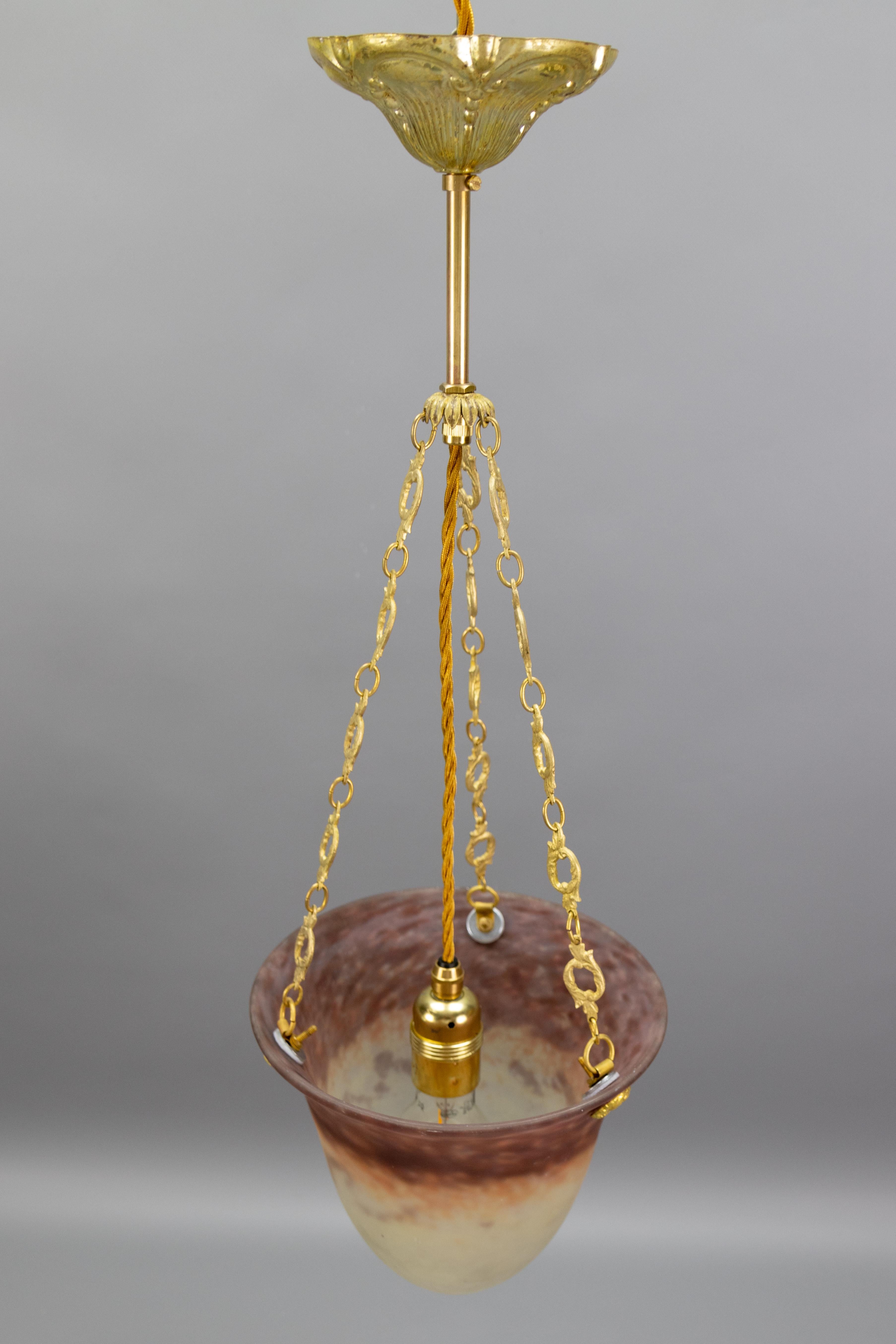 Antigua lámpara colgante francesa Art Nouveau con cristal de Muller Frères Luneville en venta 10