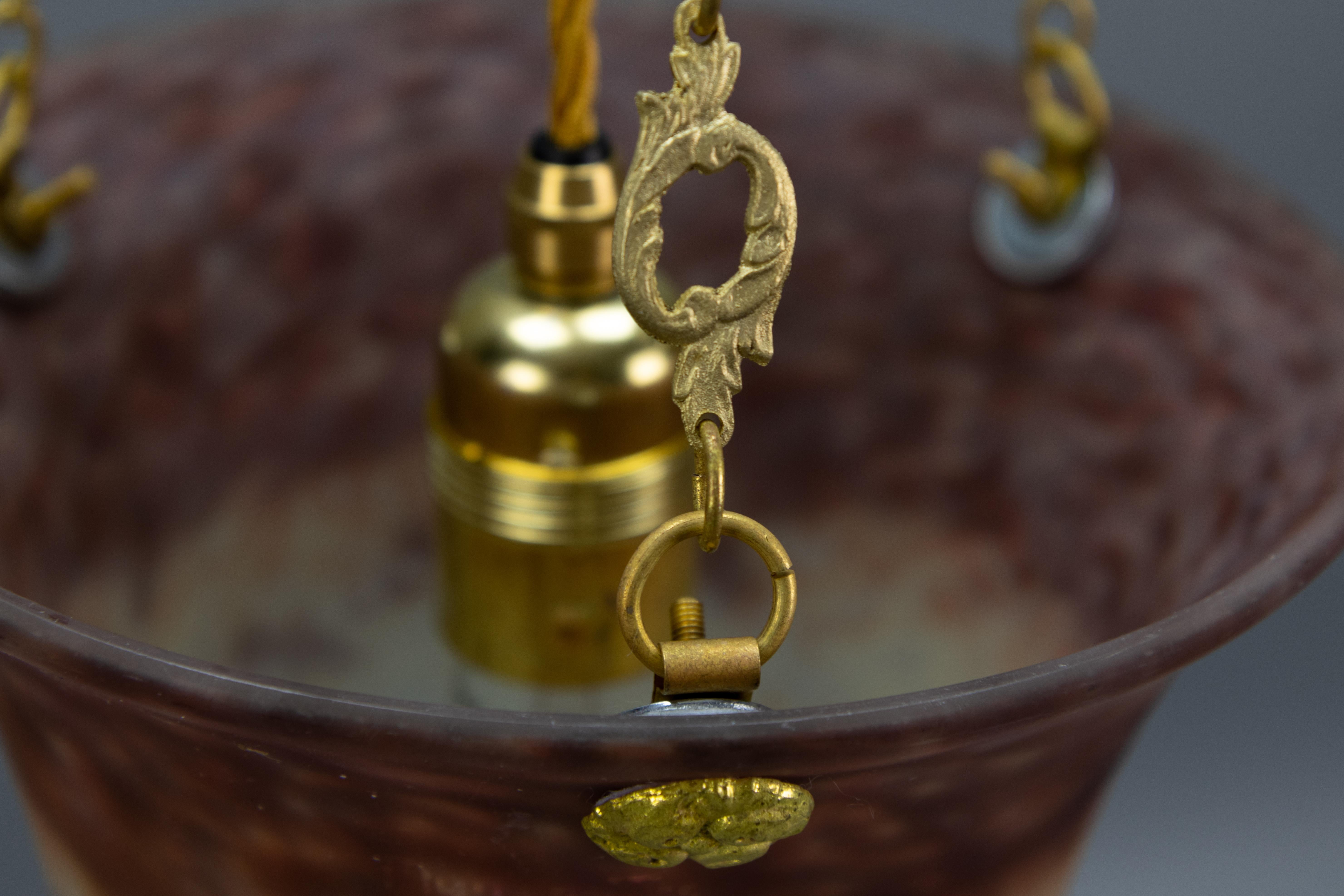Antigua lámpara colgante francesa Art Nouveau con cristal de Muller Frères Luneville en venta 11