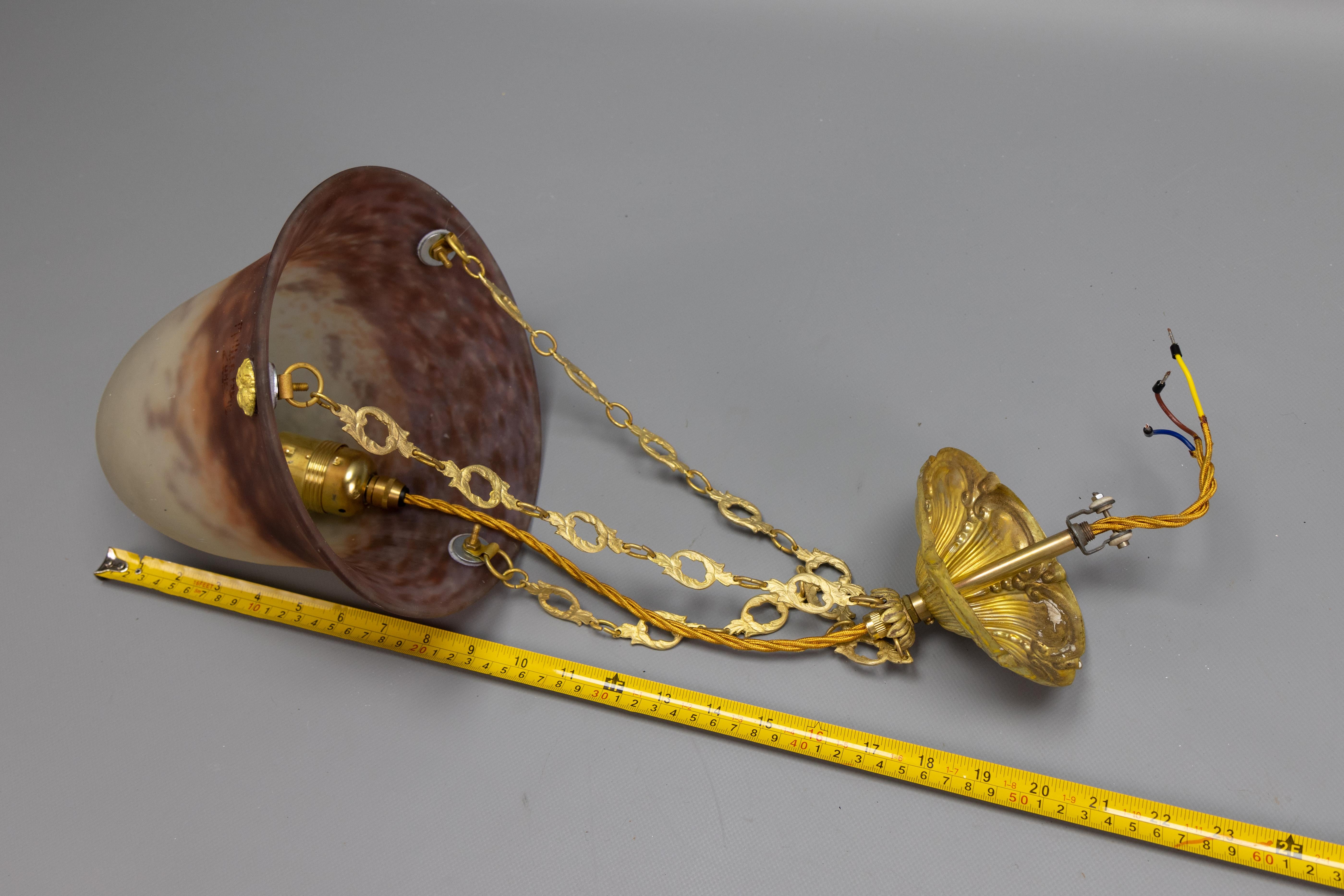 Antigua lámpara colgante francesa Art Nouveau con cristal de Muller Frères Luneville en venta 13