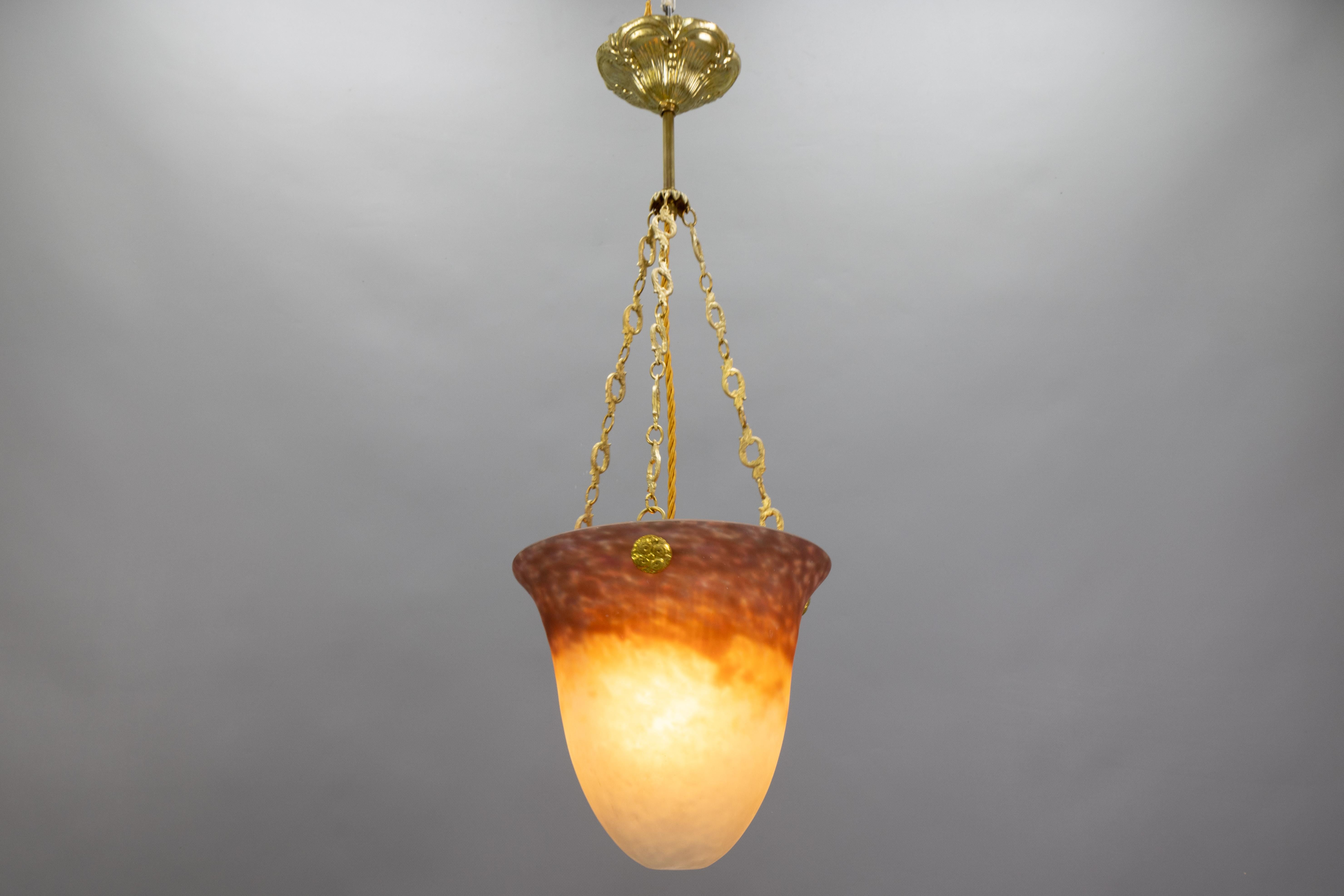 Antigua lámpara colgante francesa Art Nouveau con cristal de Muller Frères Luneville Francés en venta