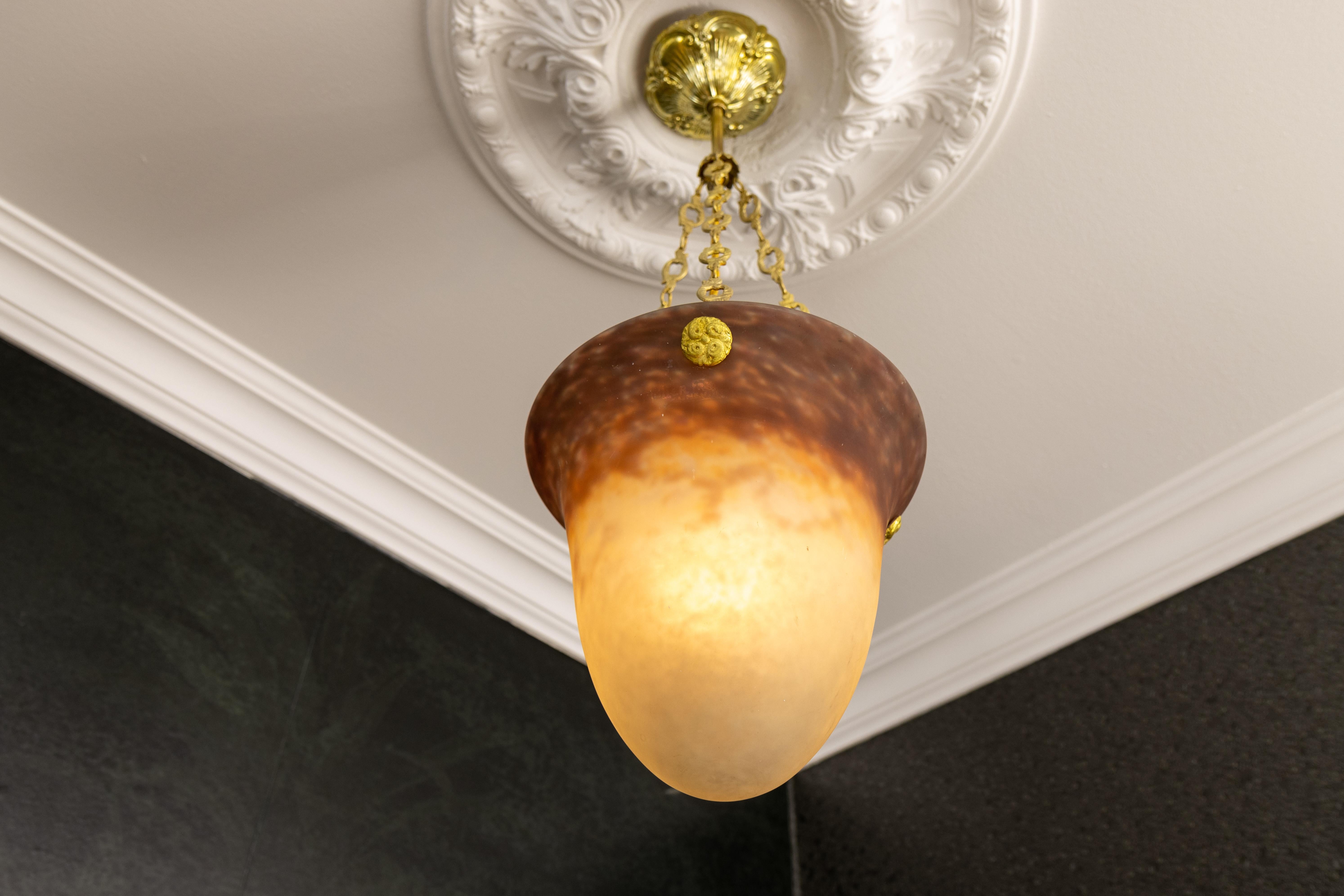 Antigua lámpara colgante francesa Art Nouveau con cristal de Muller Frères Luneville en Bueno estado para la venta en Barntrup, DE