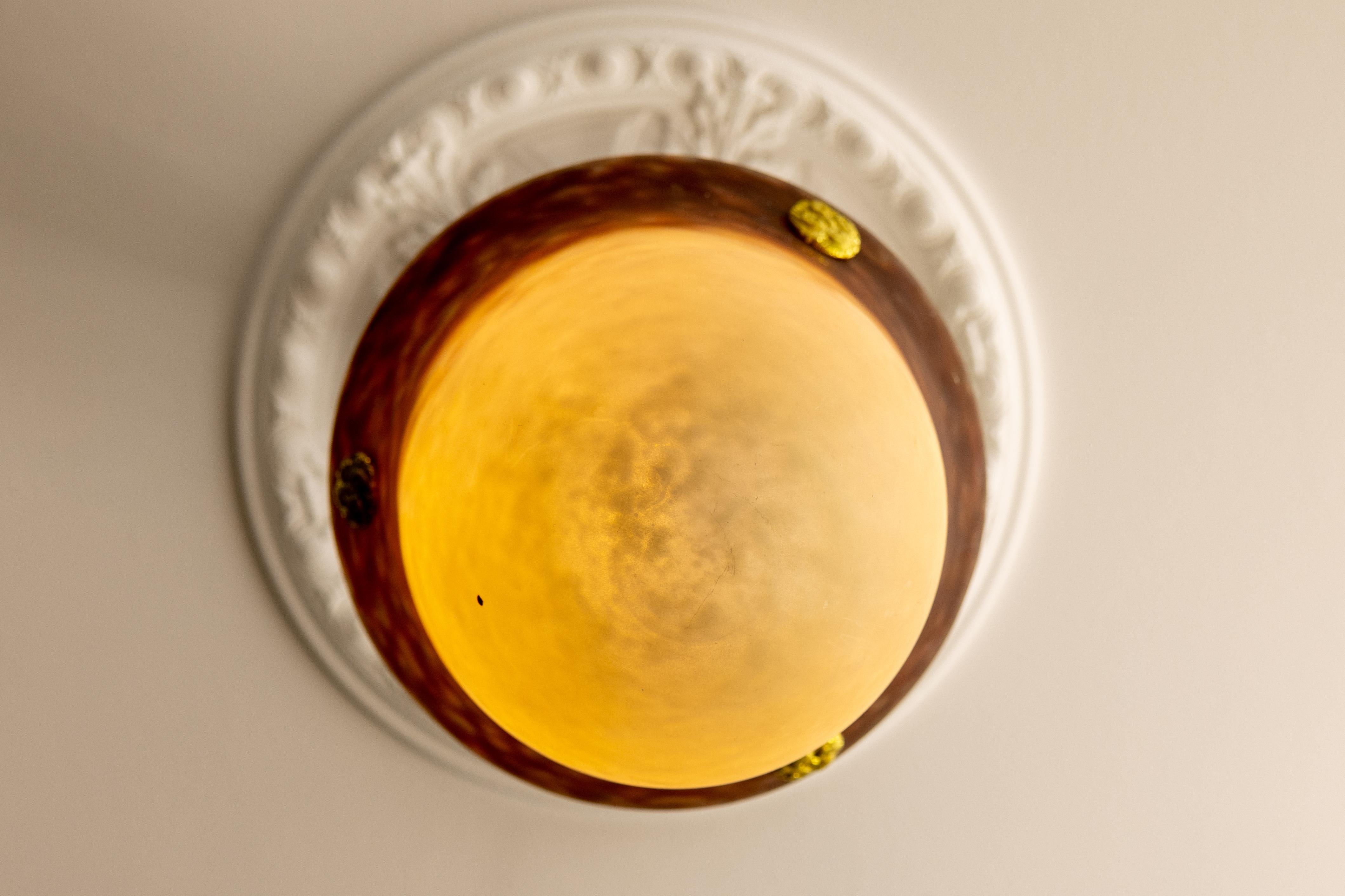 Antigua lámpara colgante francesa Art Nouveau con cristal de Muller Frères Luneville principios del siglo XX en venta