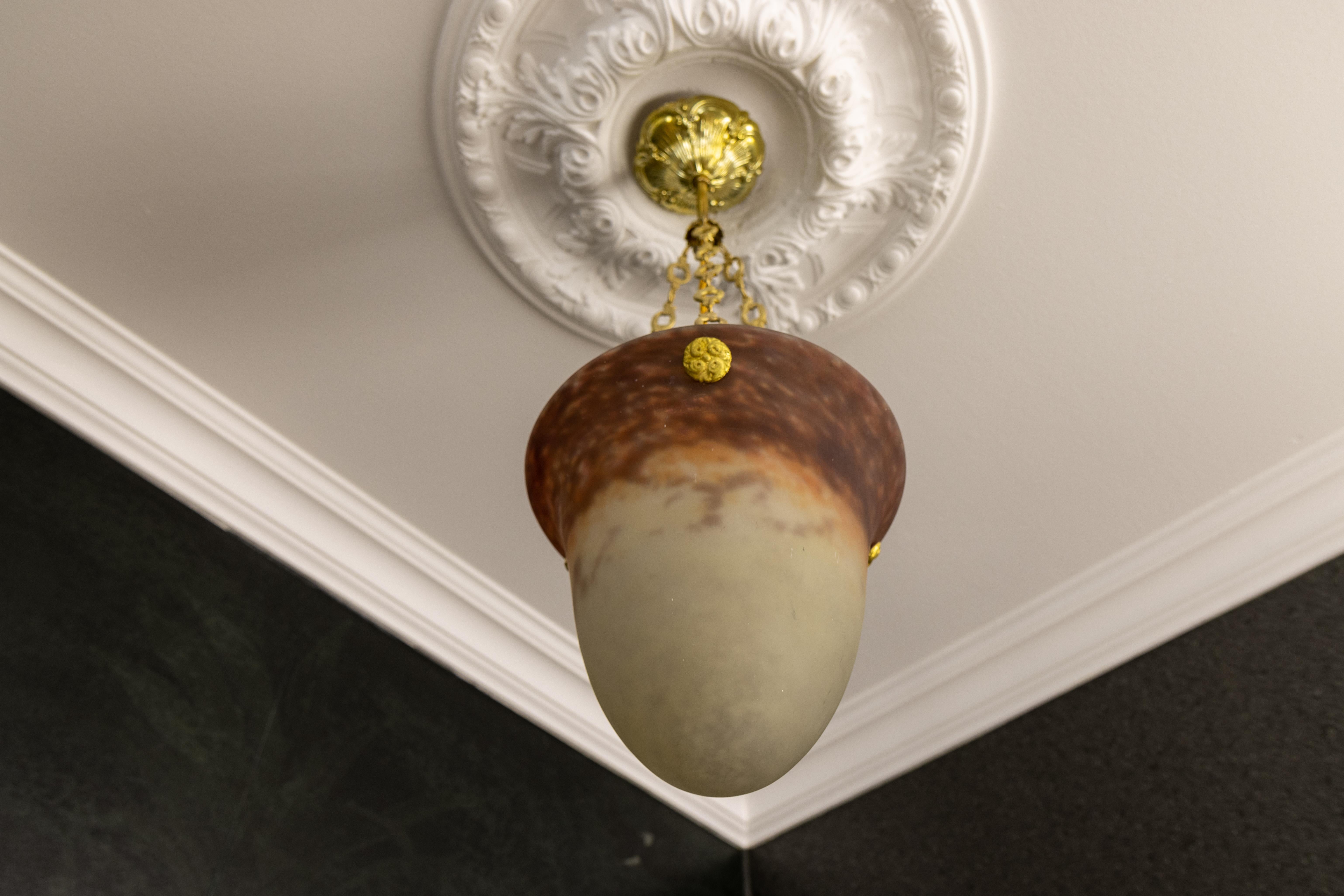 Antigua lámpara colgante francesa Art Nouveau con cristal de Muller Frères Luneville en venta 1