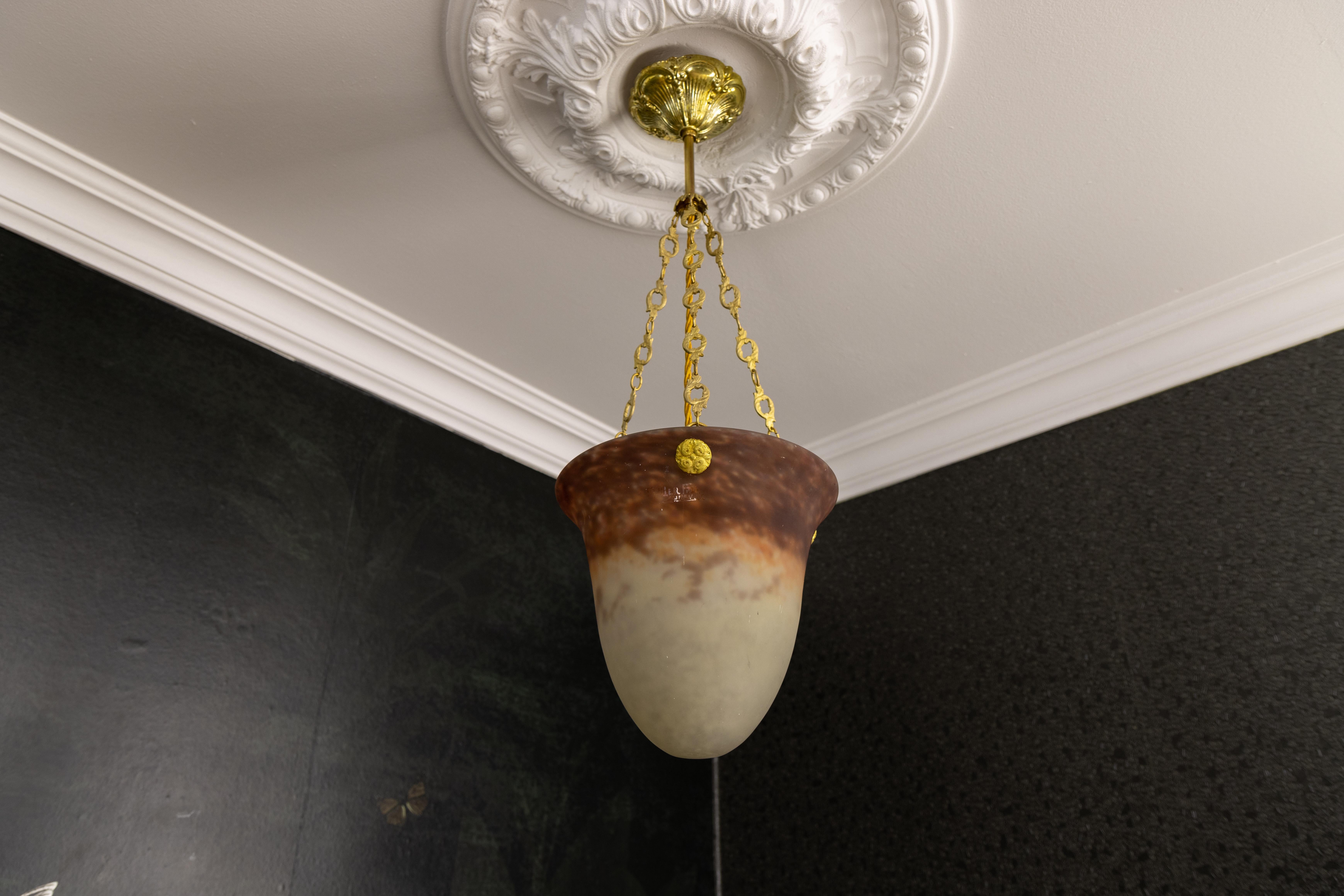 Antigua lámpara colgante francesa Art Nouveau con cristal de Muller Frères Luneville en venta 2