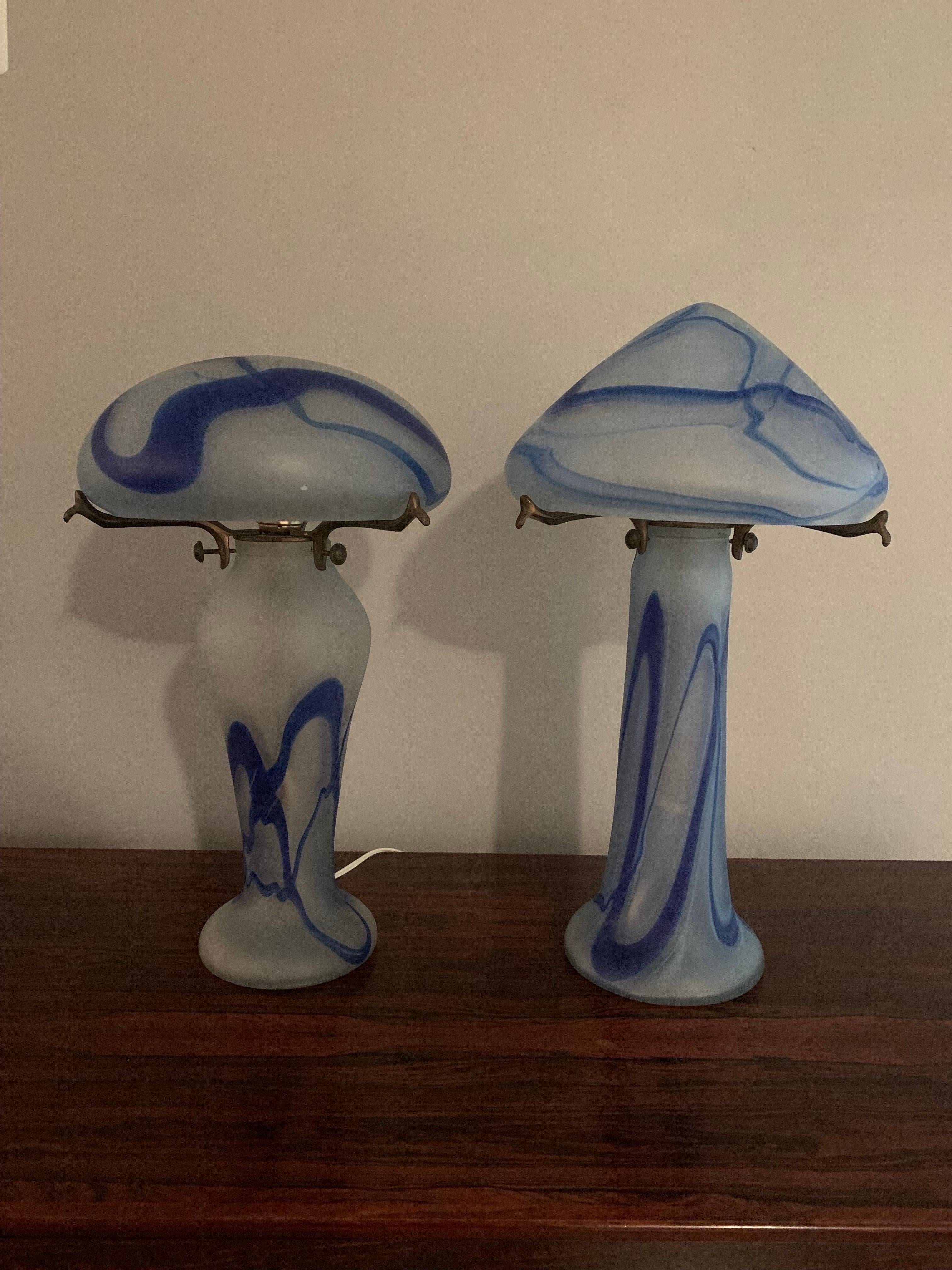 Antique French Art Nouveau Period Glass Lamp in Blue and White For Sale 3