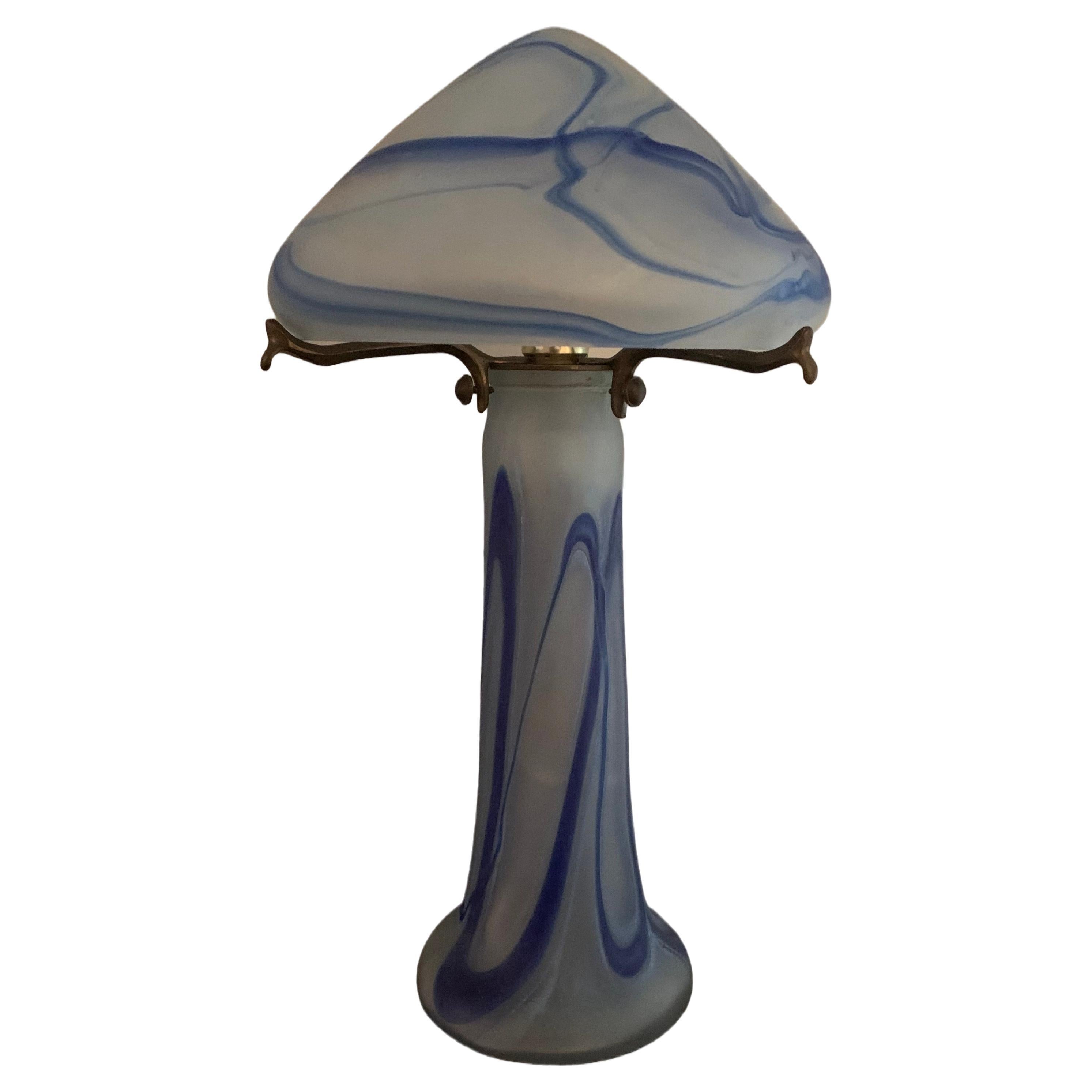 Antique French Art Nouveau Period Glass Lamp in Blue and White
