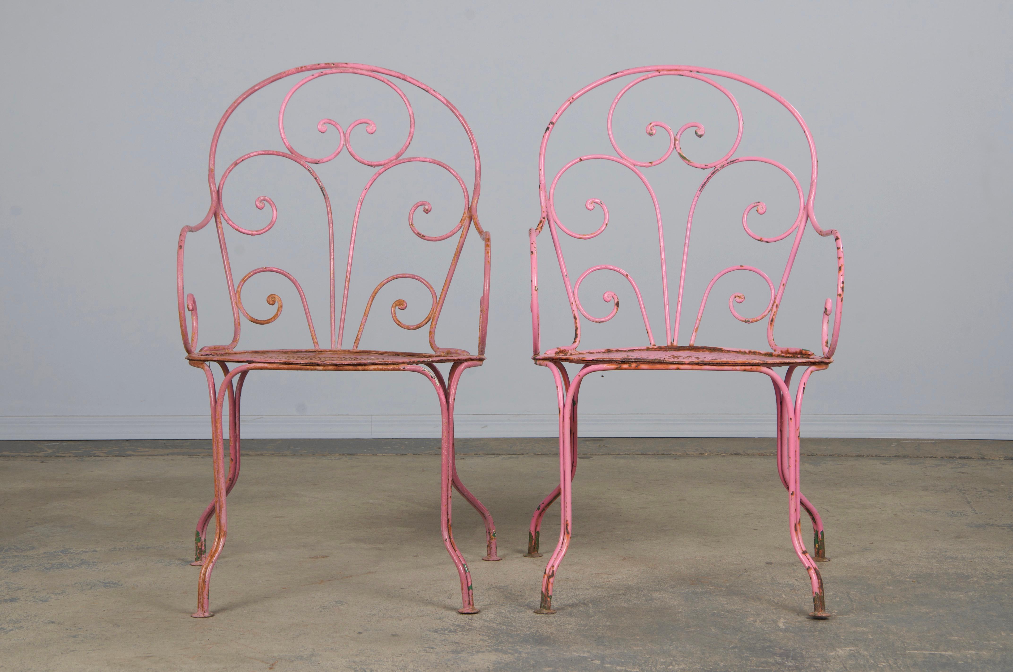 Antique French Art Nouveau rosa set da giardino in ferro battuto in vendita 6