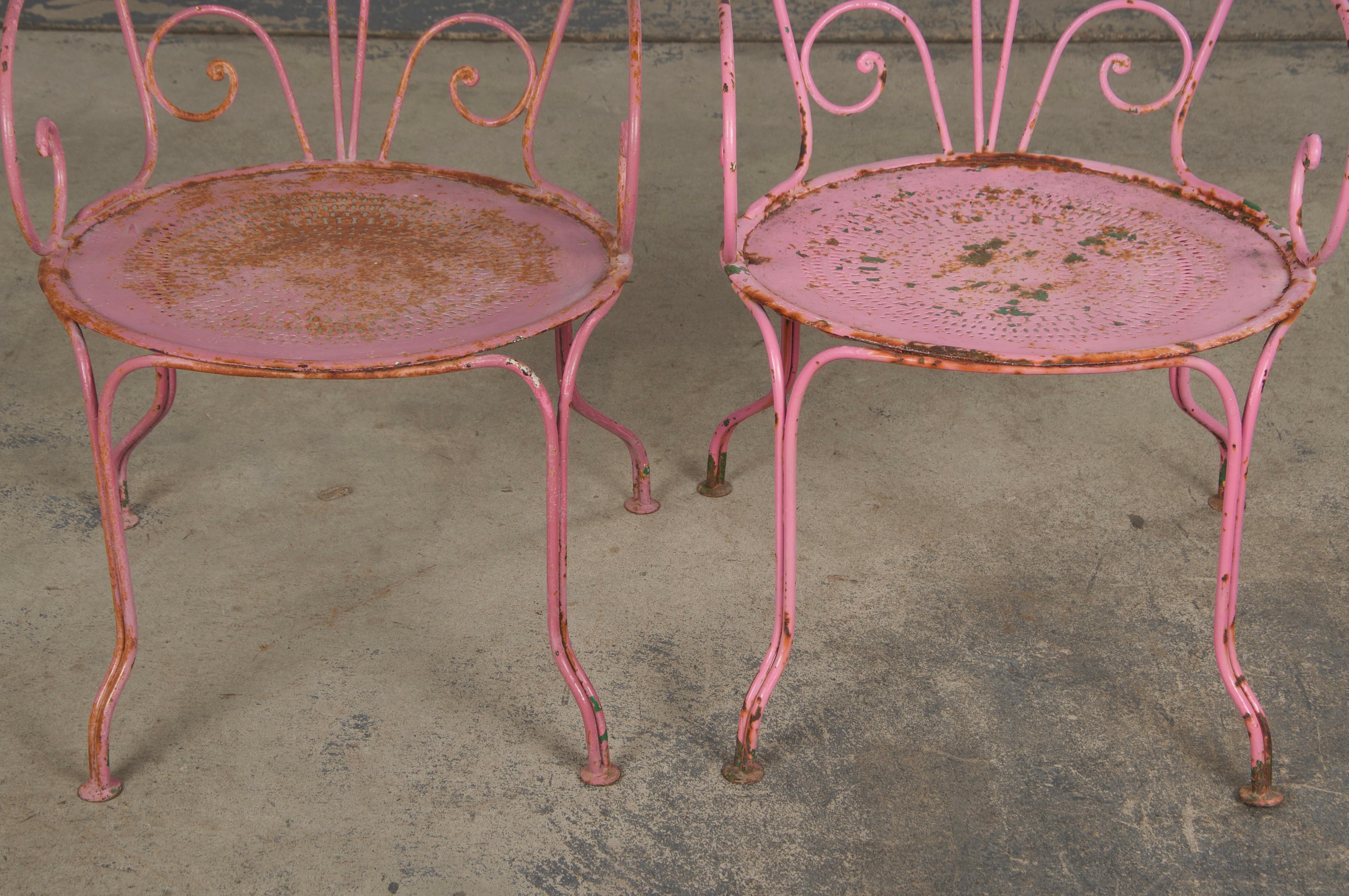 Antique French Art Nouveau rosa set da giardino in ferro battuto in vendita 7