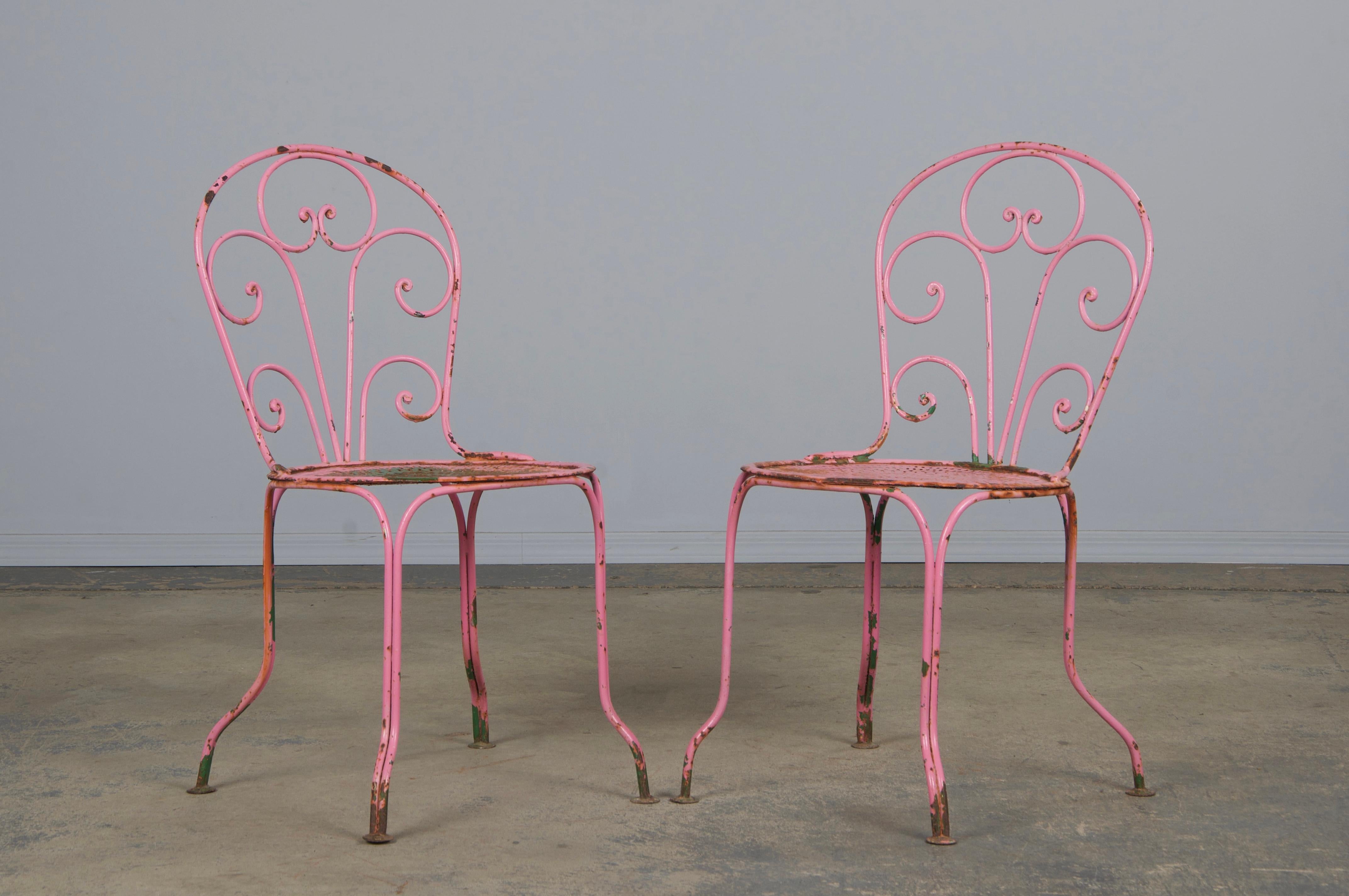 Antique French Art Nouveau rosa set da giardino in ferro battuto in vendita 8