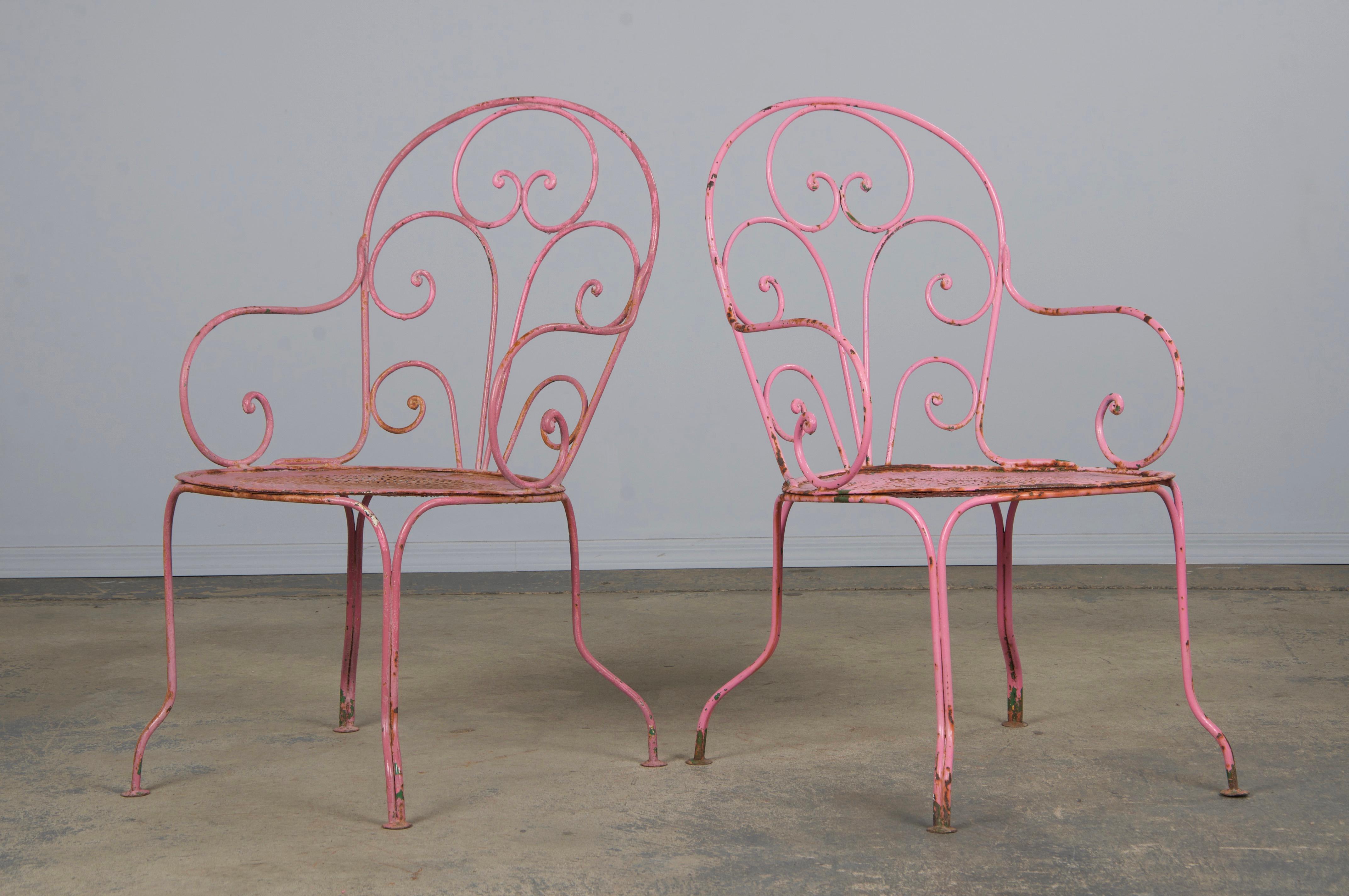 Antique French Art Nouveau rosa set da giardino in ferro battuto in vendita 10