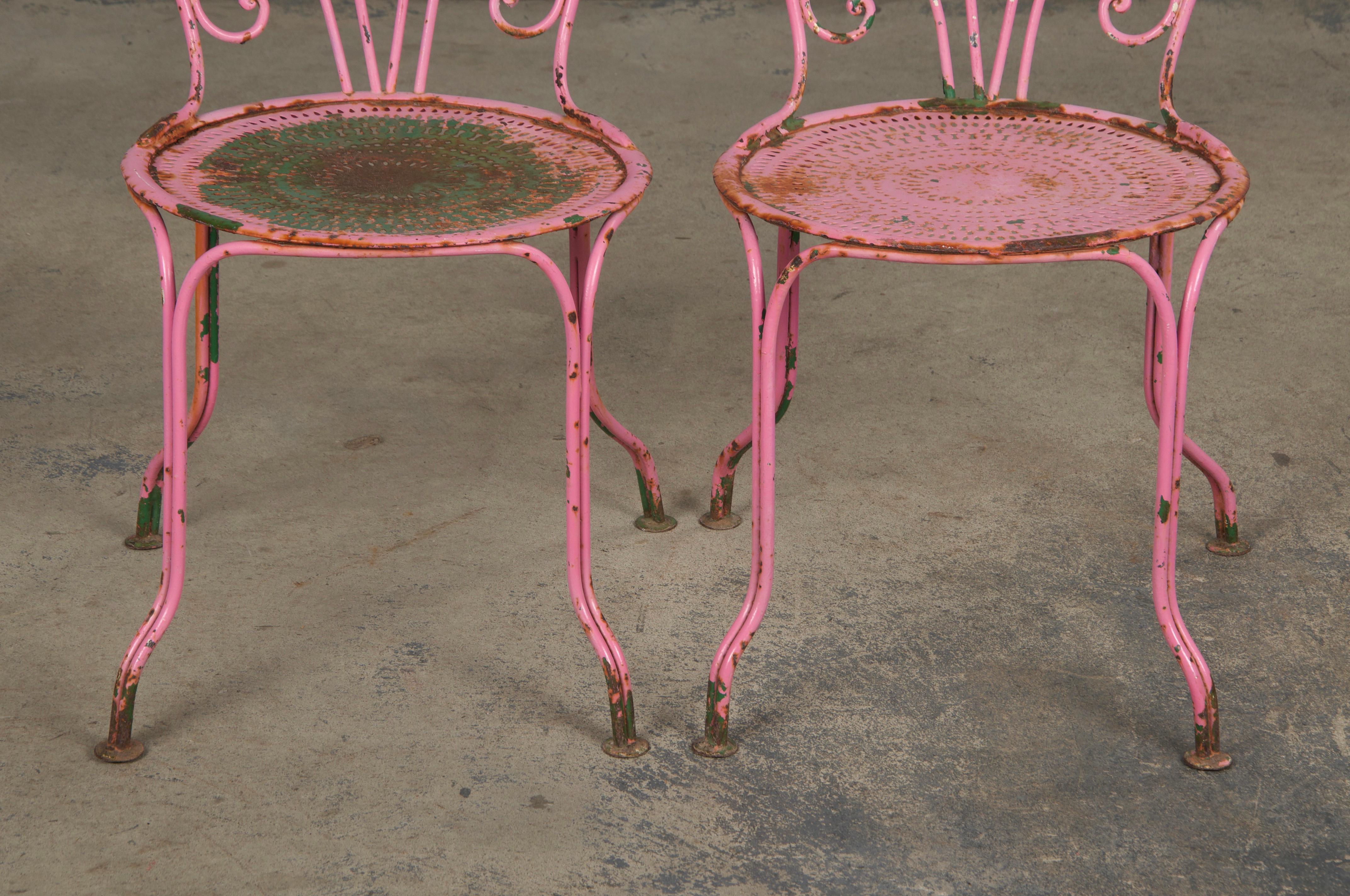 Antique French Art Nouveau rosa set da giardino in ferro battuto in vendita 9