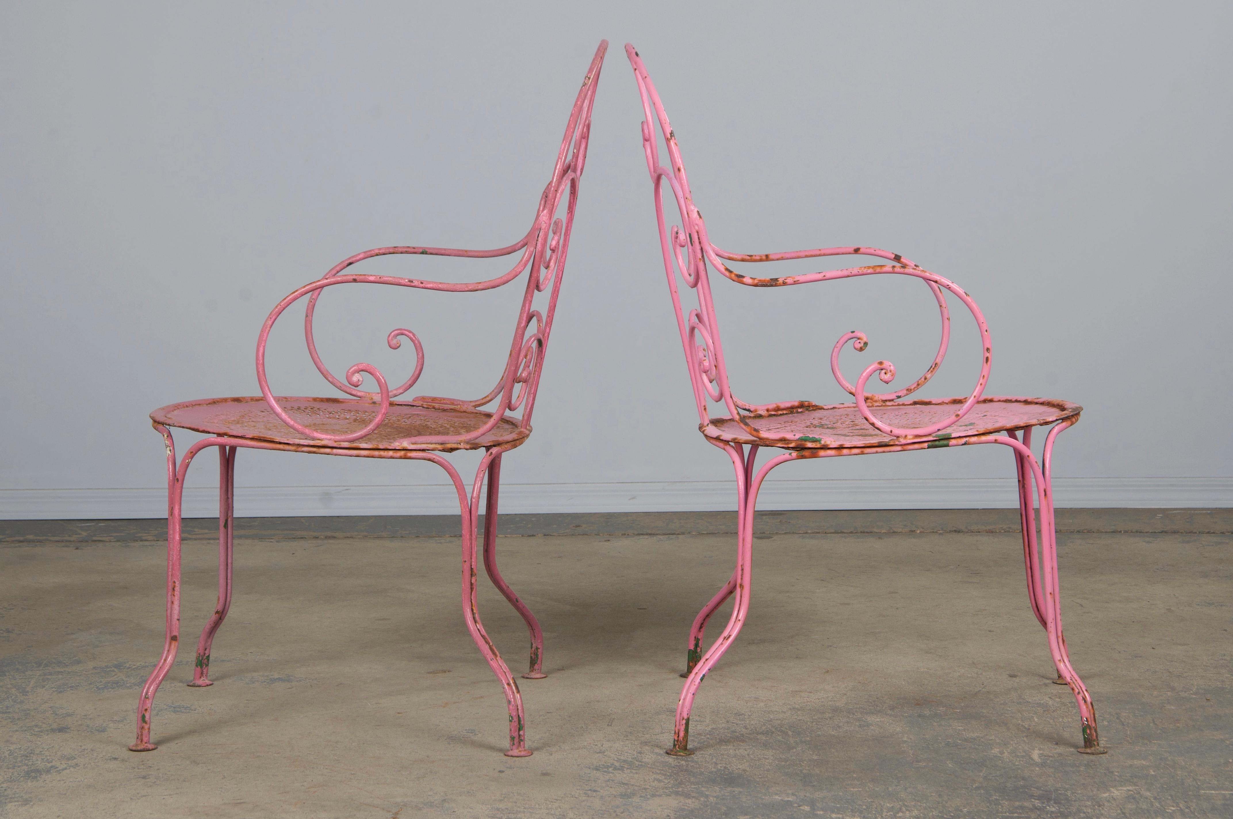 Antique French Art Nouveau rosa set da giardino in ferro battuto in vendita 11