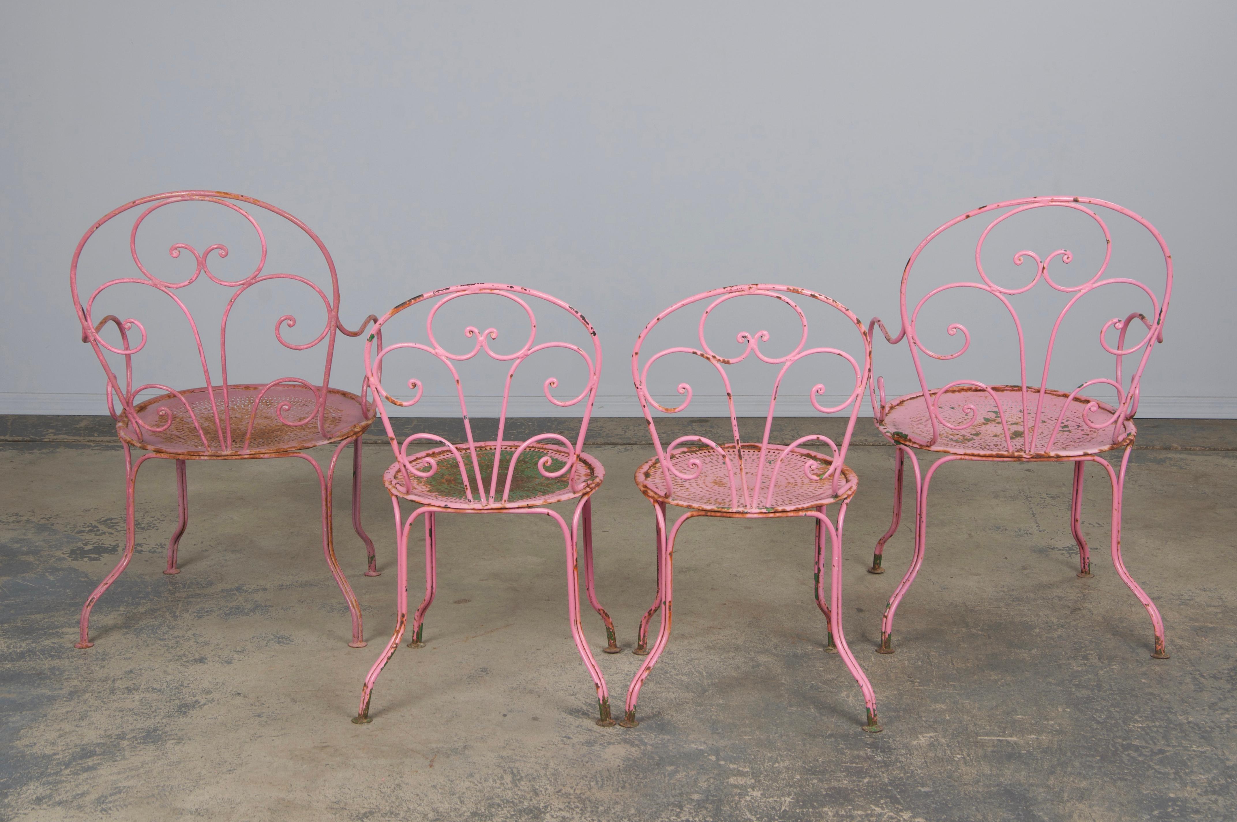 Antique French Art Nouveau rosa set da giardino in ferro battuto in vendita 13