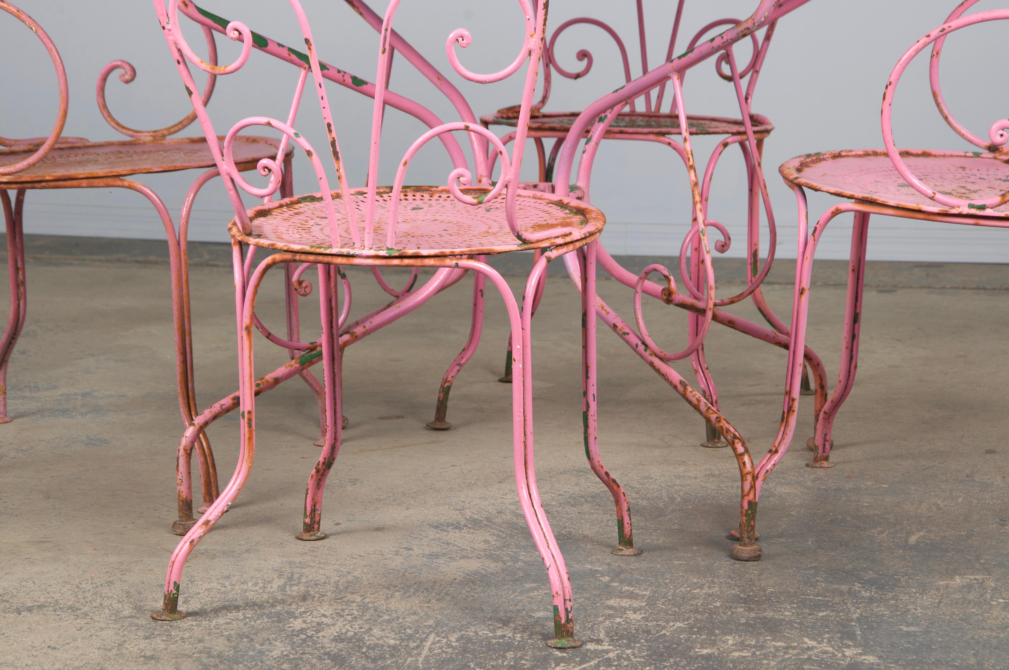 Francese Antique French Art Nouveau rosa set da giardino in ferro battuto in vendita