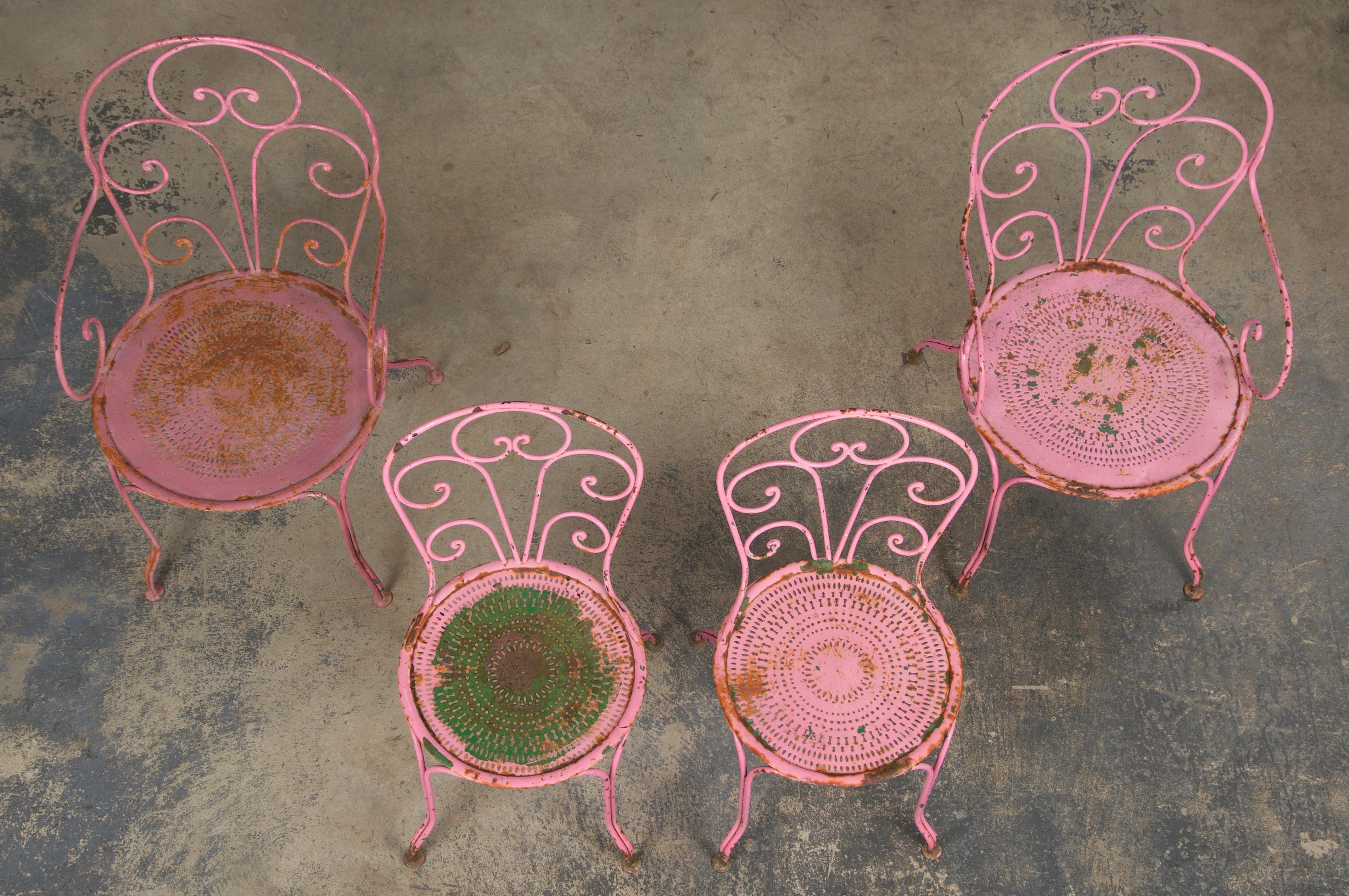 Antique French Art Nouveau rosa set da giardino in ferro battuto in vendita 1