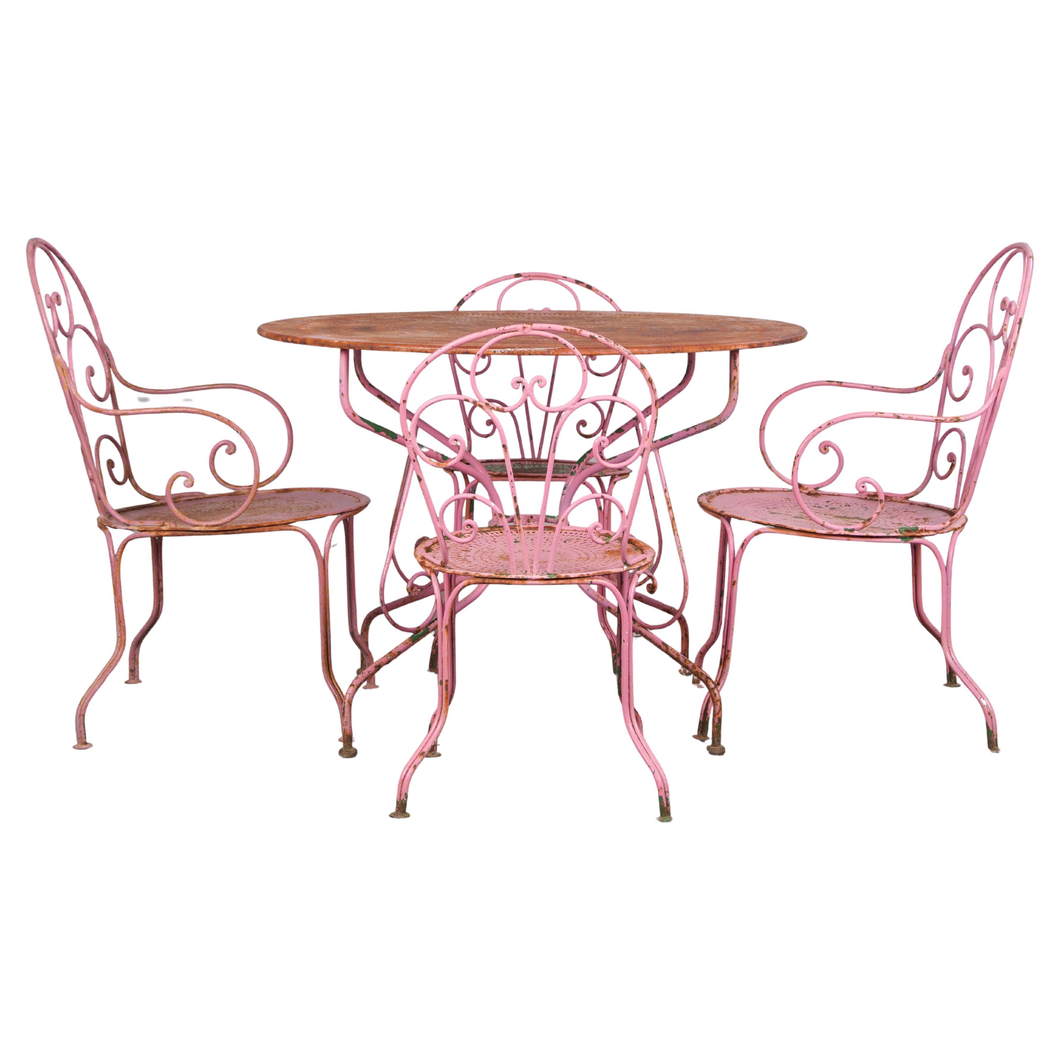 Antique French Art Nouveau rosa set da giardino in ferro battuto in vendita