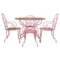 Antique French Art Nouveau Pink Wrought Iron Garden Set