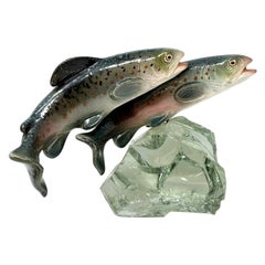 Antique French Art Nouveau Porcelain Fish on Crystal Base, circa 1900-1920 Antique French Art Nouveau Porcelain Fish on Crystal Base, circa 1900-1920