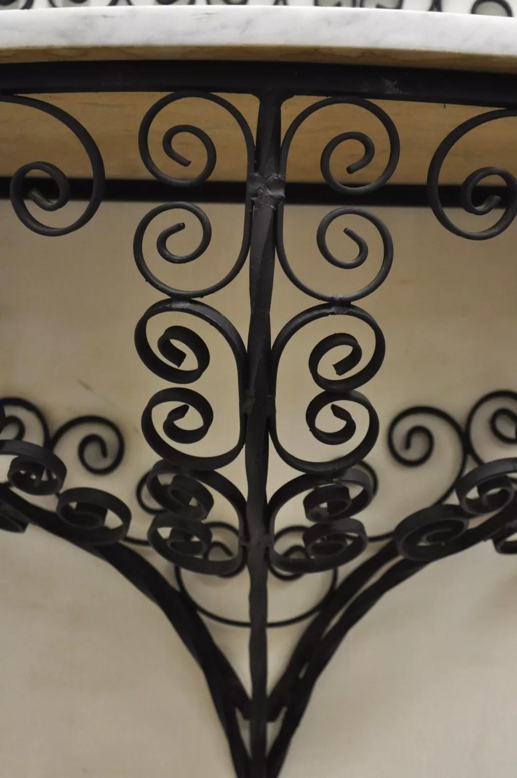Antique French Art Nouveau Scrolling Wrought Iron Wall Mount Console and Mirror For Sale 2