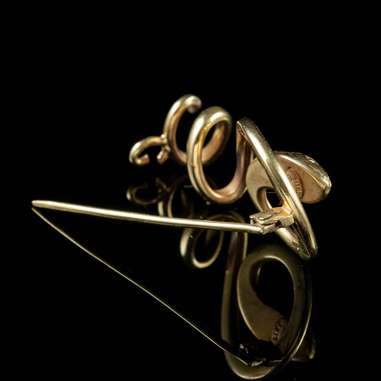 Women's or Men's Antique French Art Nouveau Serpent Brooch Garnet 18ct Gold Circa 1900 For Sale