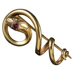 Antique French Art Nouveau Serpent Brooch Garnet 18ct Gold Circa 1900