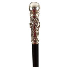 Antique French Art Nouveau Silver & Ebonized Walking Stick Dated 1890s
