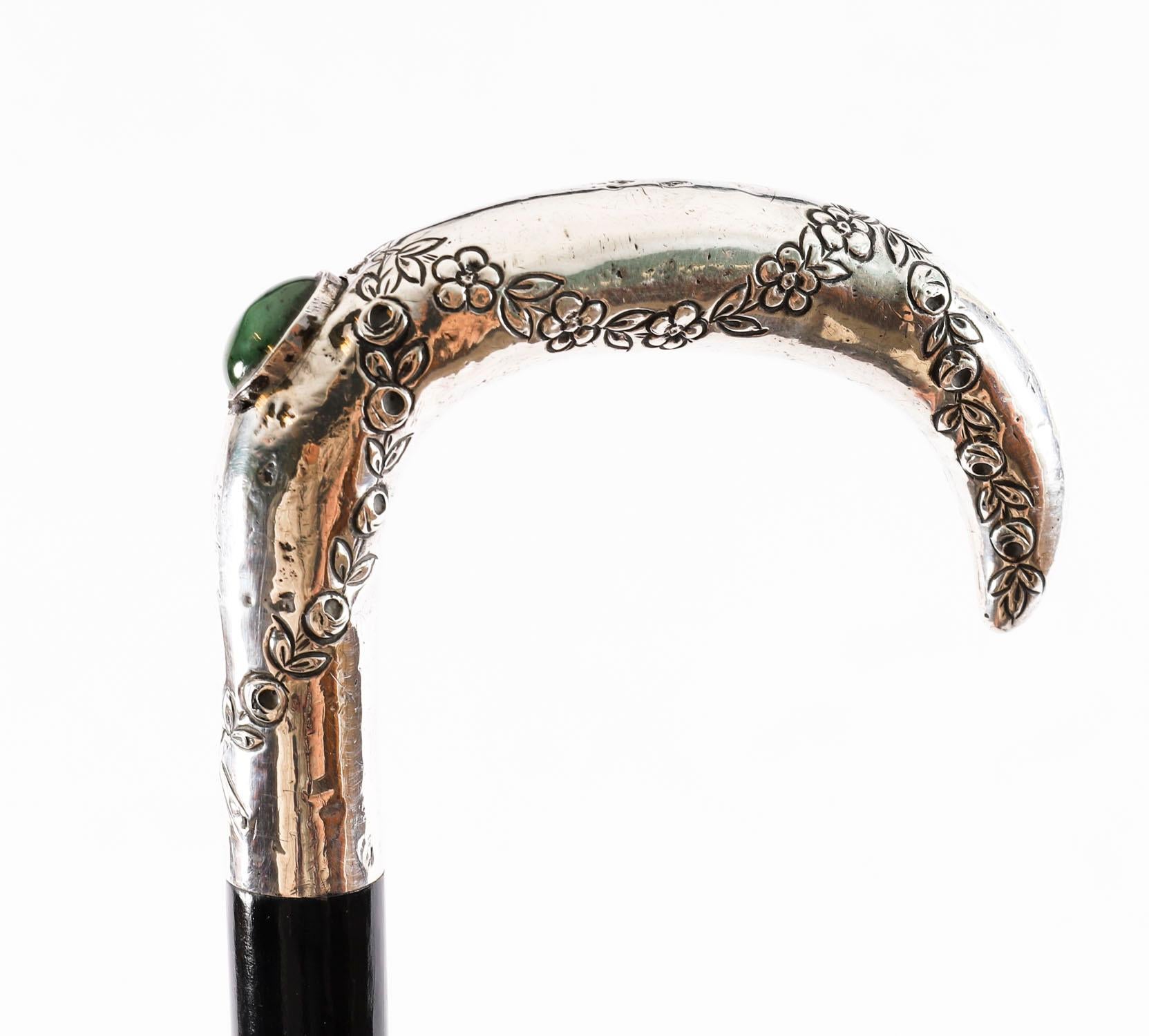 Antique French Art Nouveau Silver Handled Walking Stick 19th Century For Sale 6