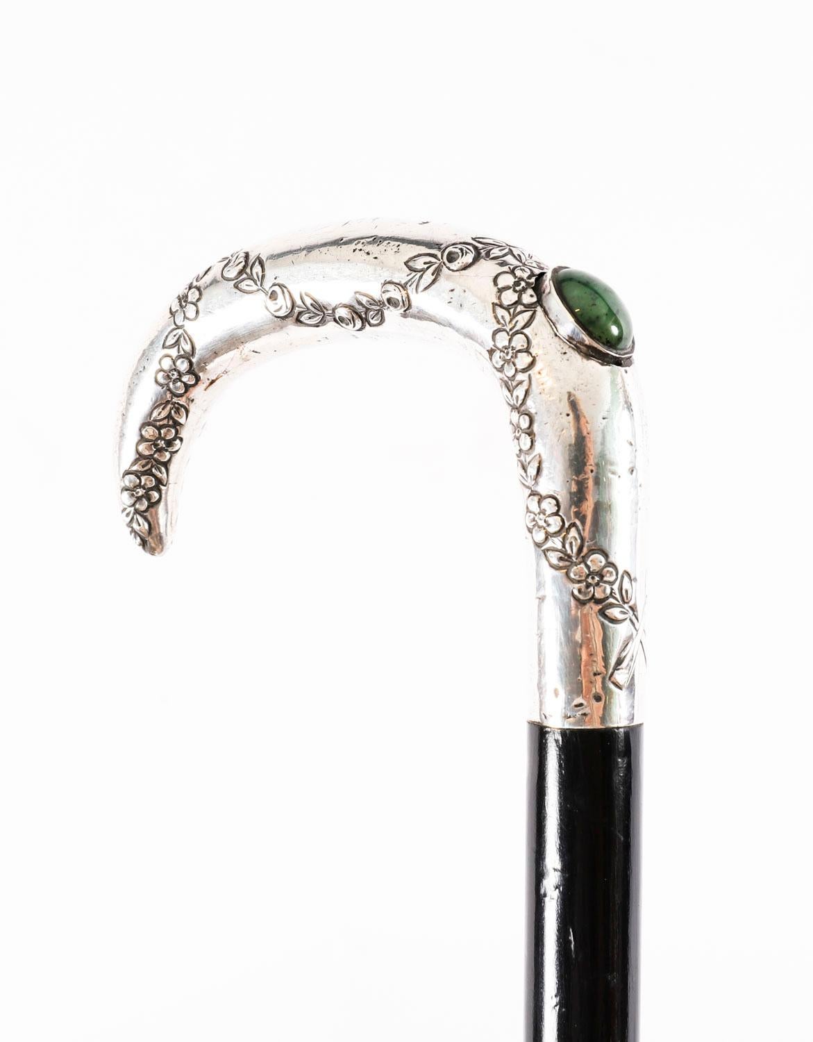 Antique French Art Nouveau Silver Handled Walking Stick 19th Century For Sale 7