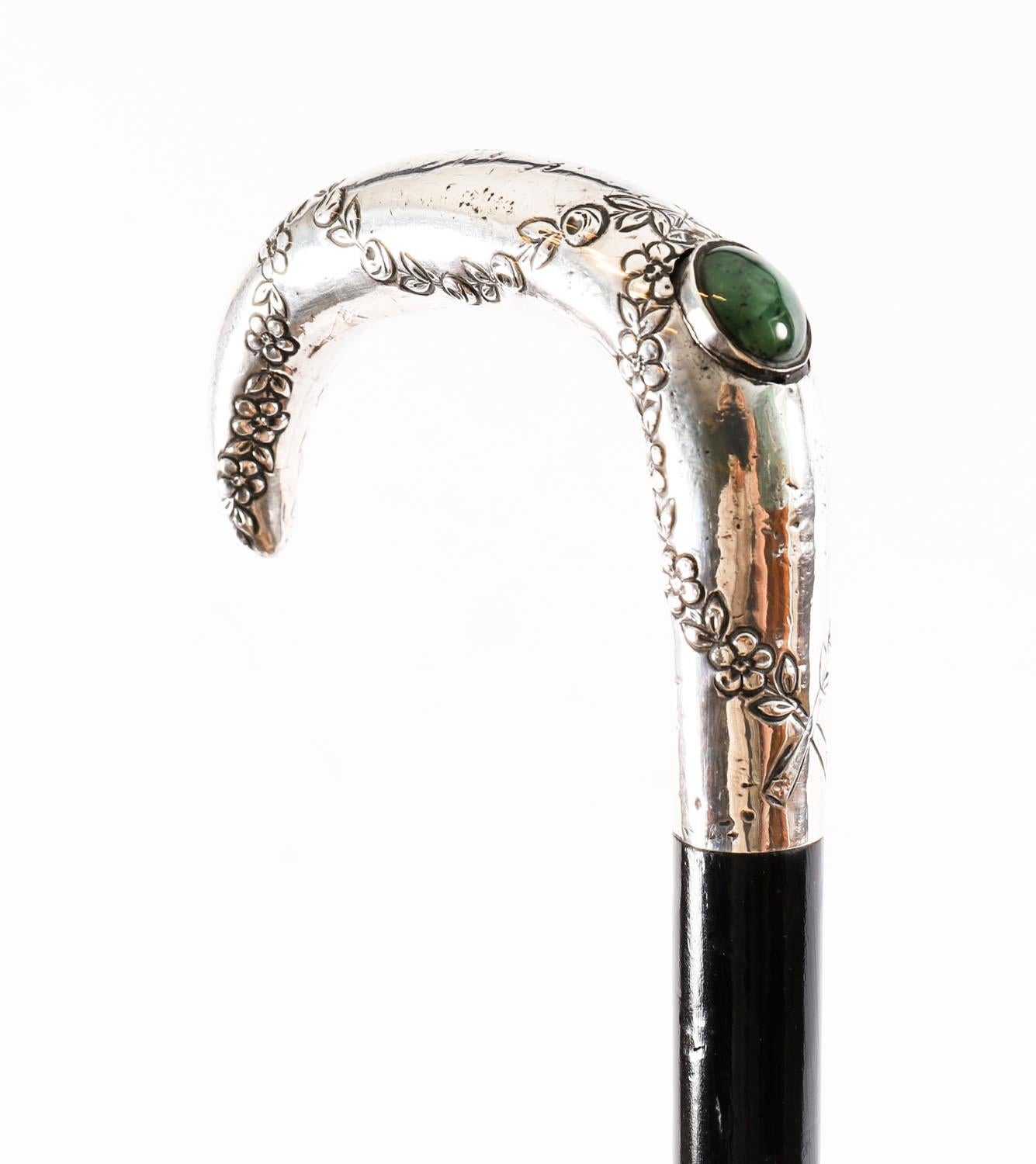 Antique French Art Nouveau Silver Handled Walking Stick 19th Century For Sale 8