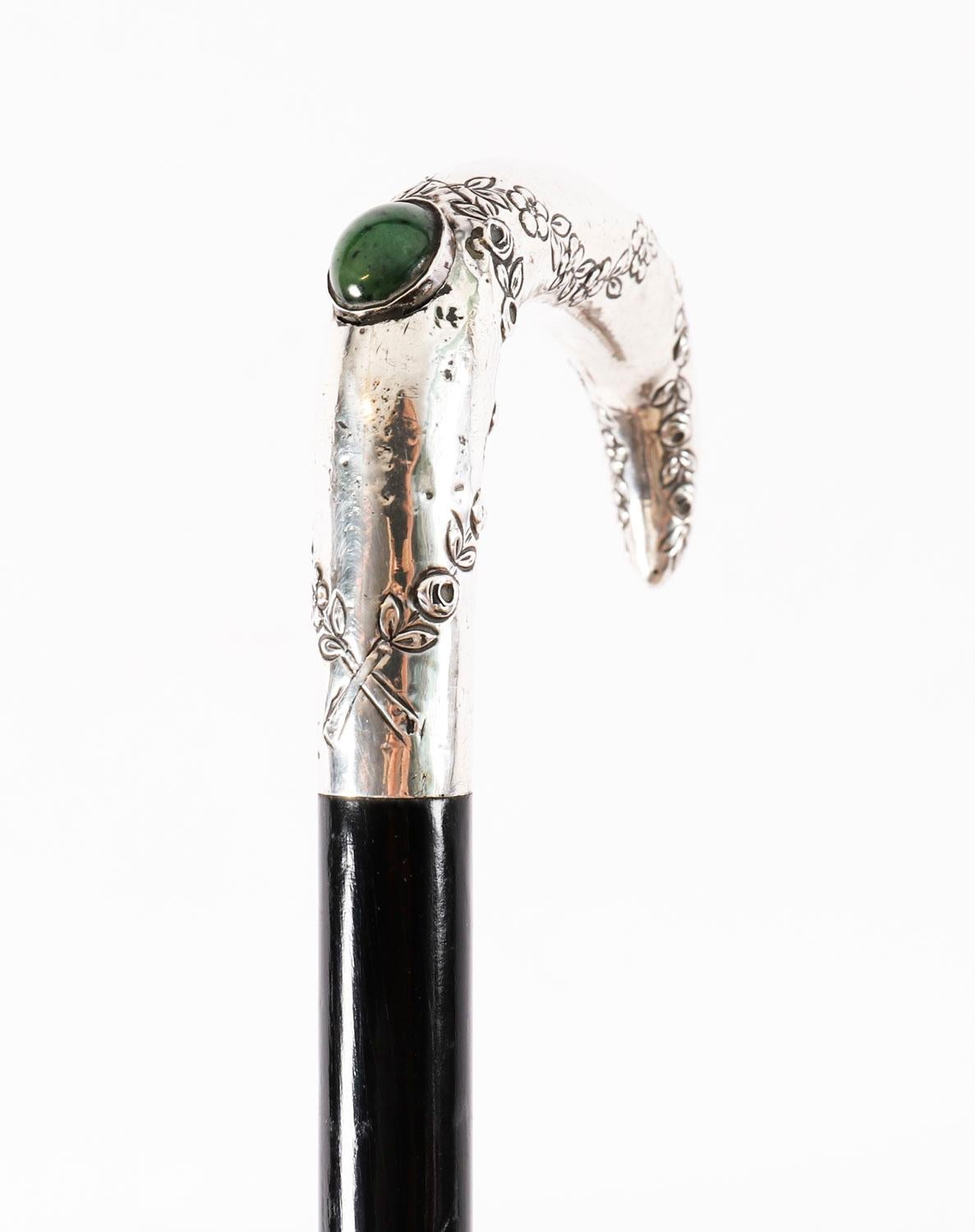 Antique French Art Nouveau Silver Handled Walking Stick 19th Century For Sale 9