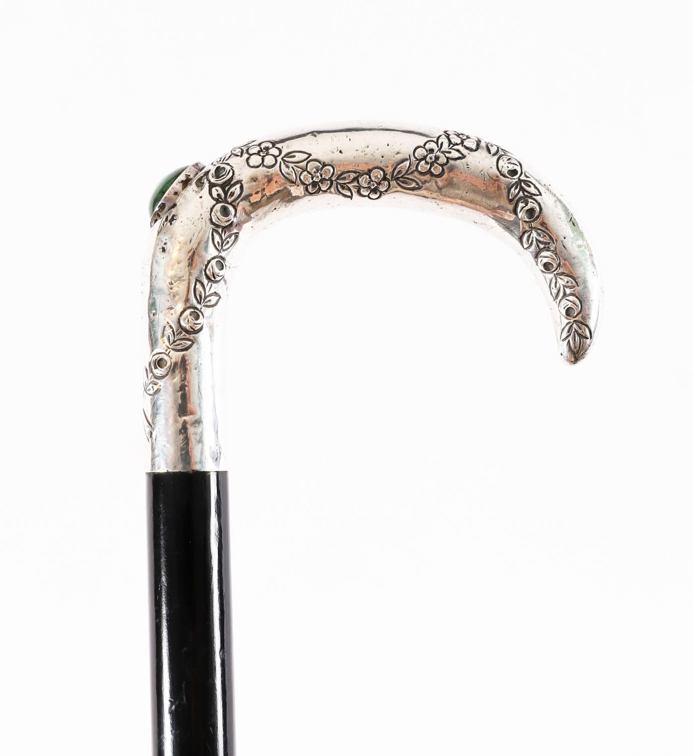 Antique French Art Nouveau Silver Handled Walking Stick 19th Century For Sale 11