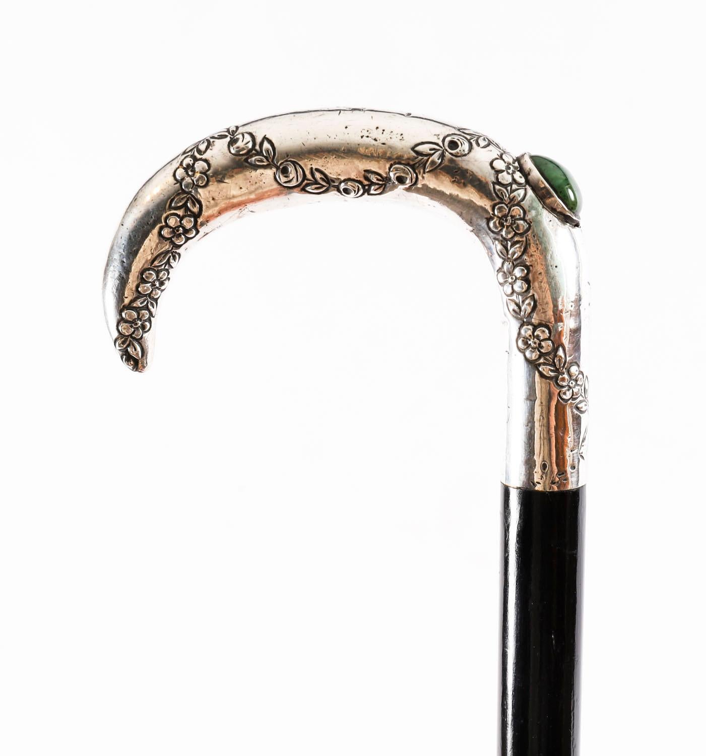 Antique French Art Nouveau Silver Handled Walking Stick 19th Century For Sale 2