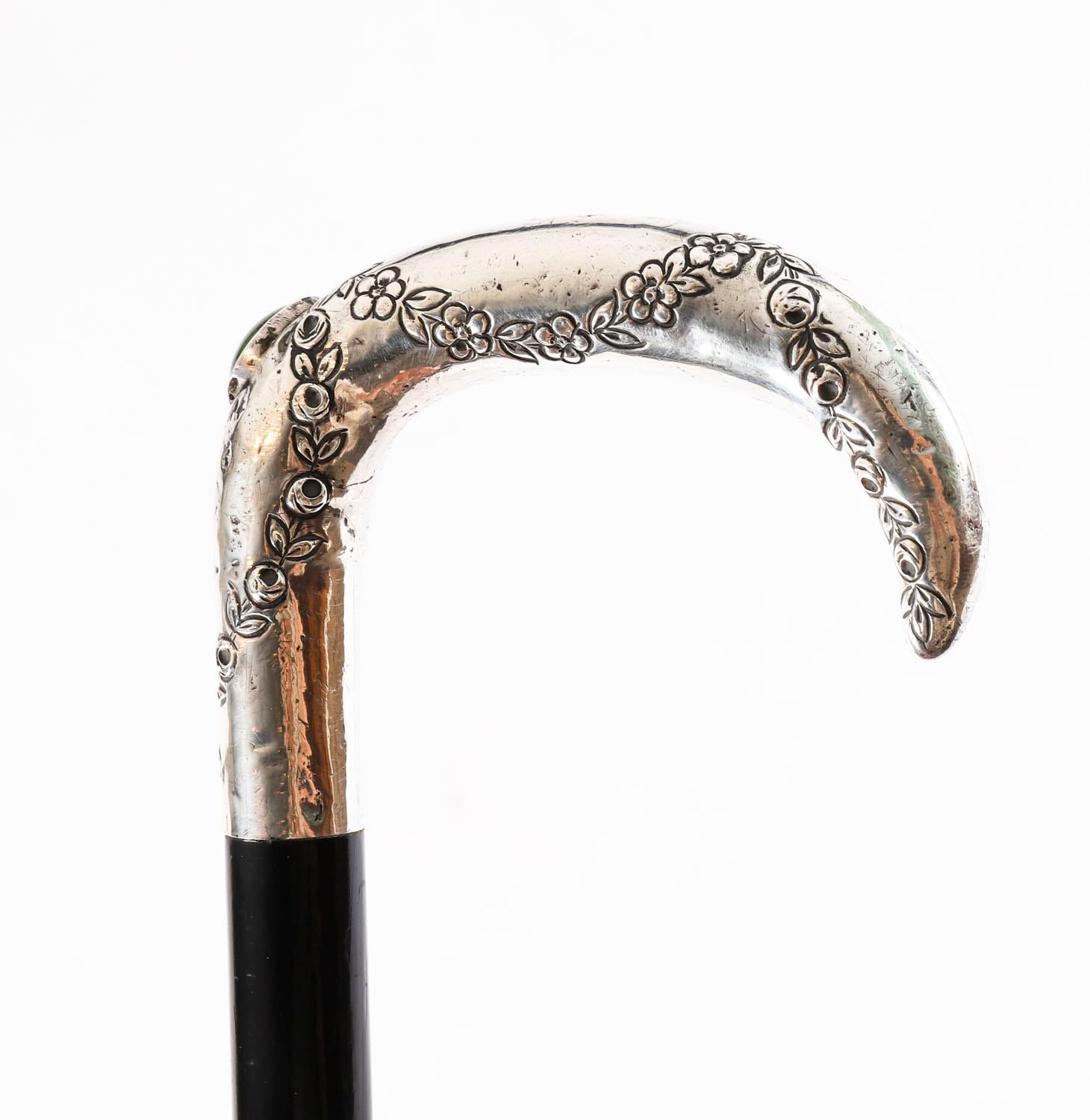 Antique French Art Nouveau Silver Handled Walking Stick 19th Century For Sale 3