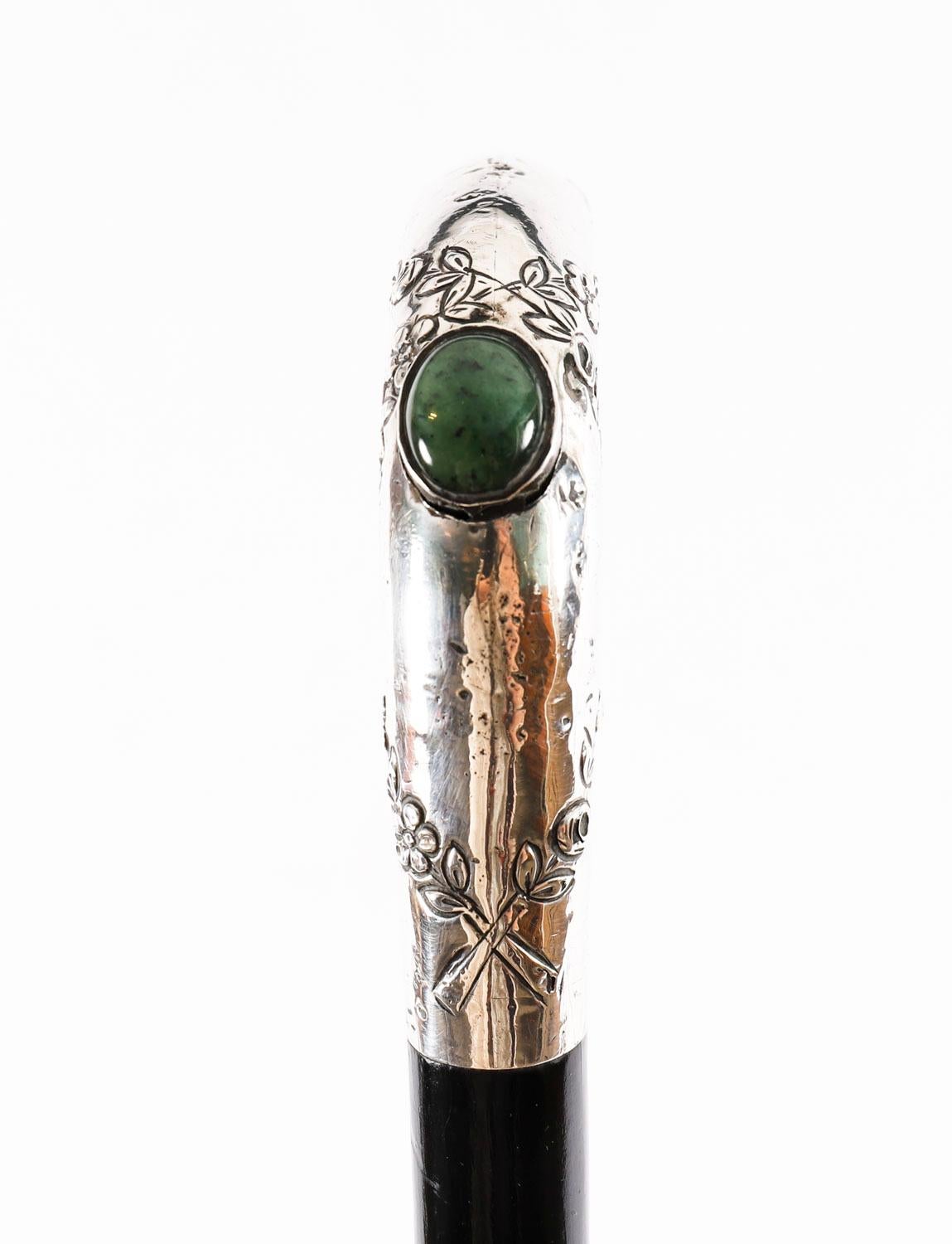 Antique French Art Nouveau Silver Handled Walking Stick 19th Century For Sale 5