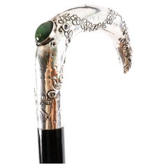 Antique French Art Nouveau Silver Handled Walking Stick 19th Century