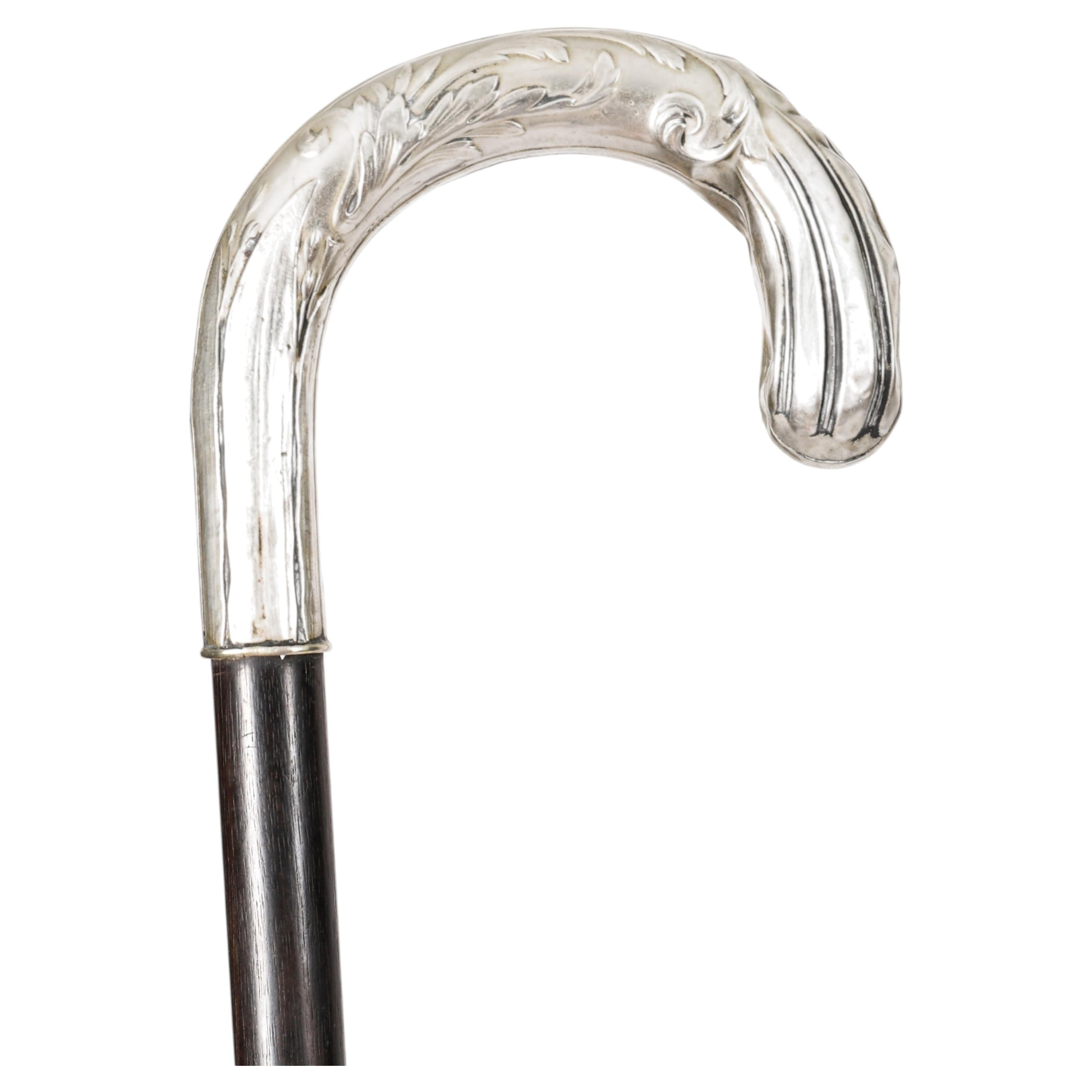 Antique French Art Nouveau Silver Plated Child's Walking Stick Cane19th C 65cm