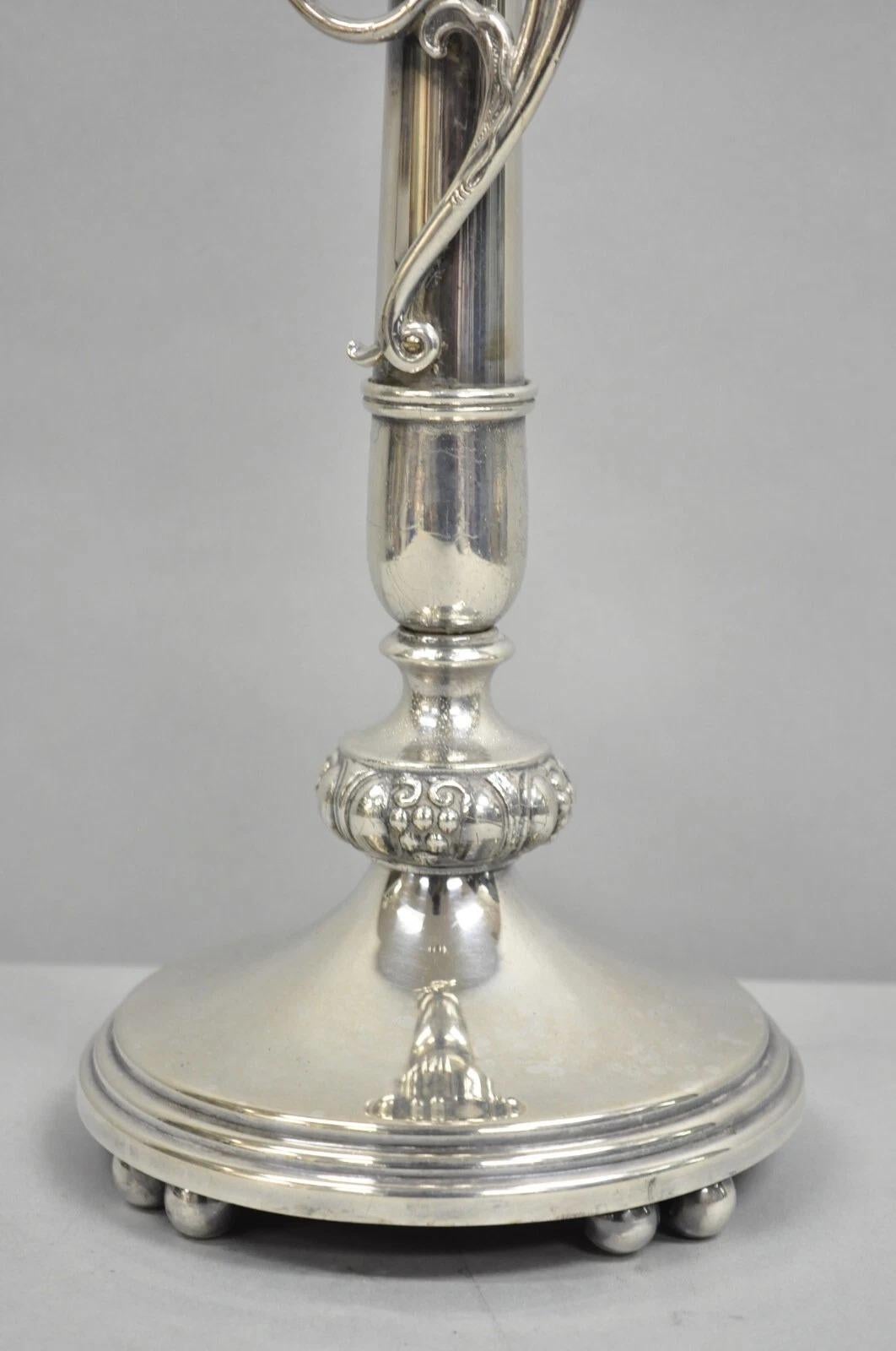 20th Century Antique French Art Nouveau Silver Plated Scrollwork Column Small Table Lamp For Sale