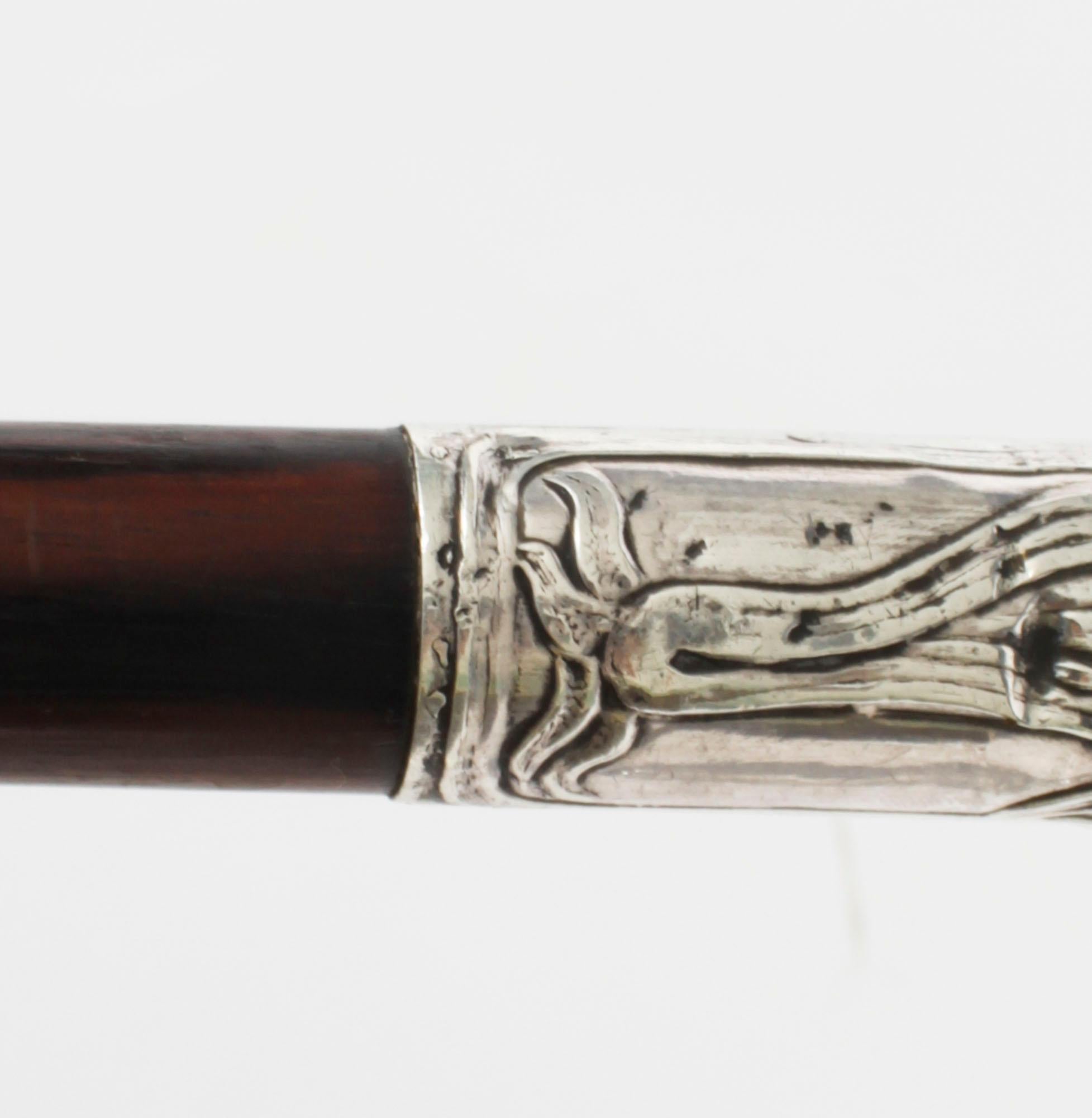 Fin du XIXe siècle Ancienne canne de marche Art Nouveau française surmontée d'argent 19ème siècle