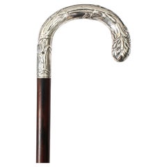 Antique French Art Nouveau Silver Topped Walking Cane Stick 19th Century