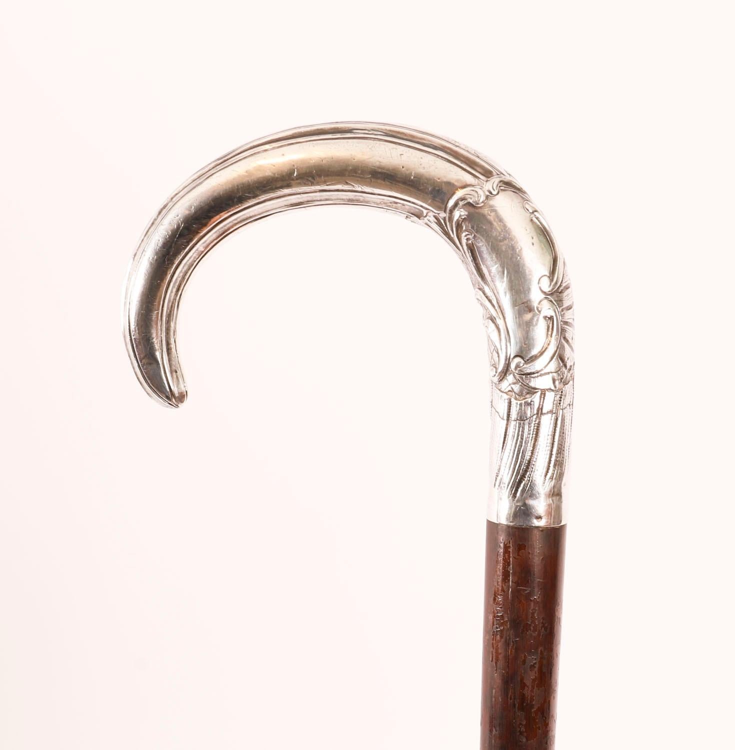 Antique French Art Nouveau Silver Topped Walking Cane Stick C1900 90cm 35.5 inch Bon état - En vente à London, GB