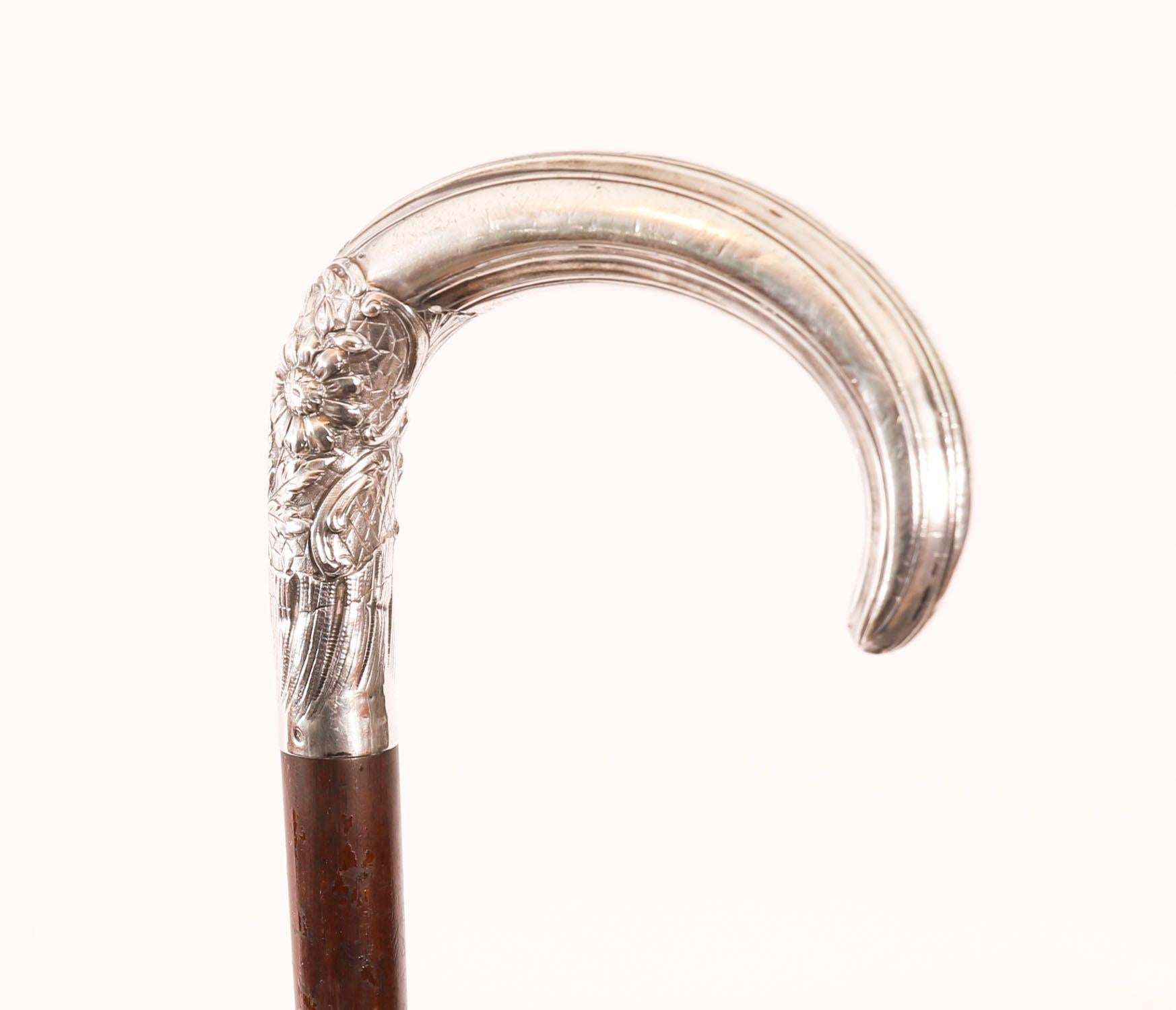 Argent Antique French Art Nouveau Silver Topped Walking Cane Stick C1900 90cm 35.5 inch en vente