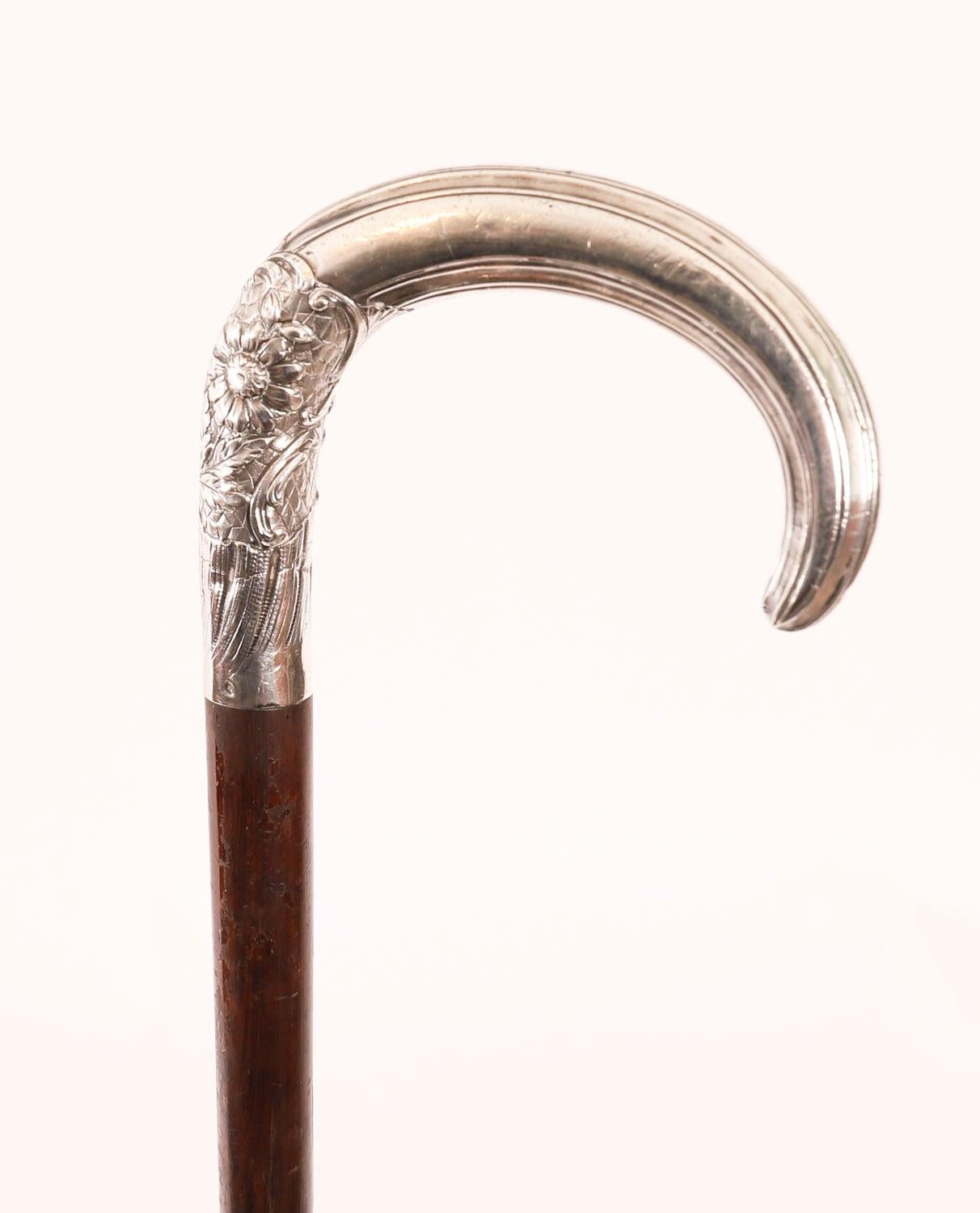 Antique French Art Nouveau Silver Topped Walking Cane Stick C1900 90cm 35.5 inch en vente 2
