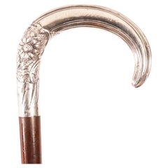 Antique French Art Nouveau Silver Topped Walking Cane Stick C1900 90cm 35.5 inch