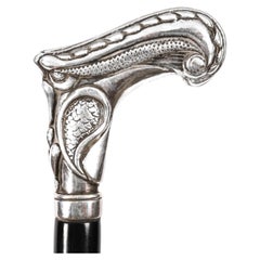 Antique French Art Nouveau Silver Walking Cane Stick 19th Century