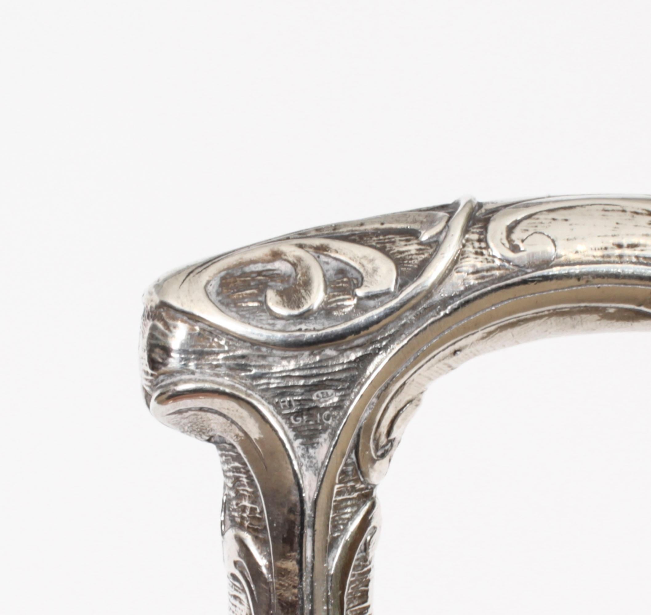 Antique French Art Nouveau Silver Walking Stick Cane C1890 1