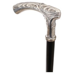 Antique French Art Nouveau Silver Walking Stick Cane C1890