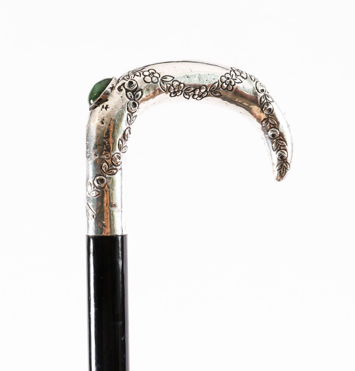 Antique French Art Nouveau Siver Handled Walking Stick 19thC 90cm 35.5 inches Francés en venta