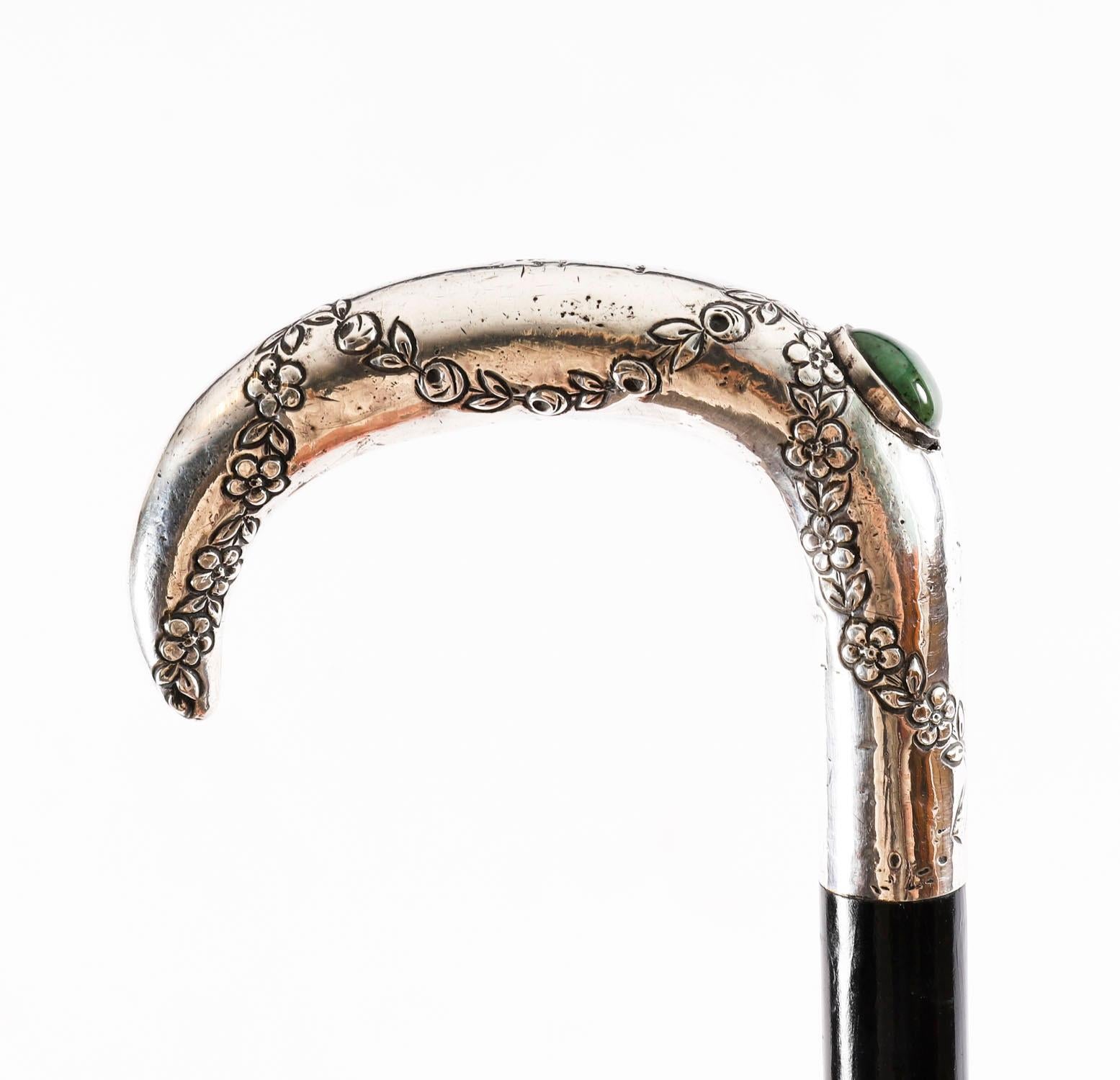 Antique French Art Nouveau Siver Handled Walking Stick 19thC 90cm 35.5 inches en venta 2
