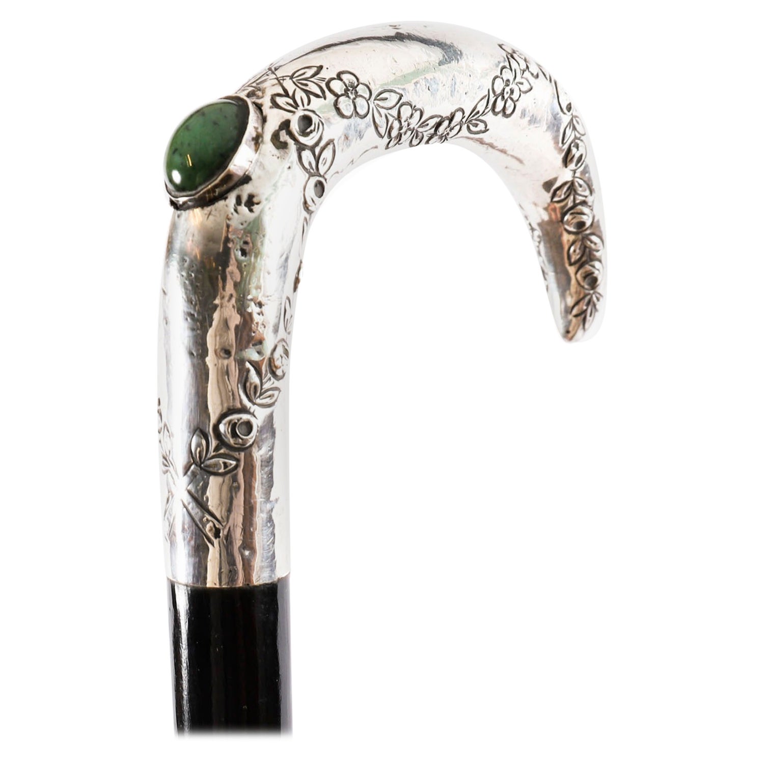 Antique French Art Nouveau Siver Handled Walking Stick 19thC 90cm 35.5 inches